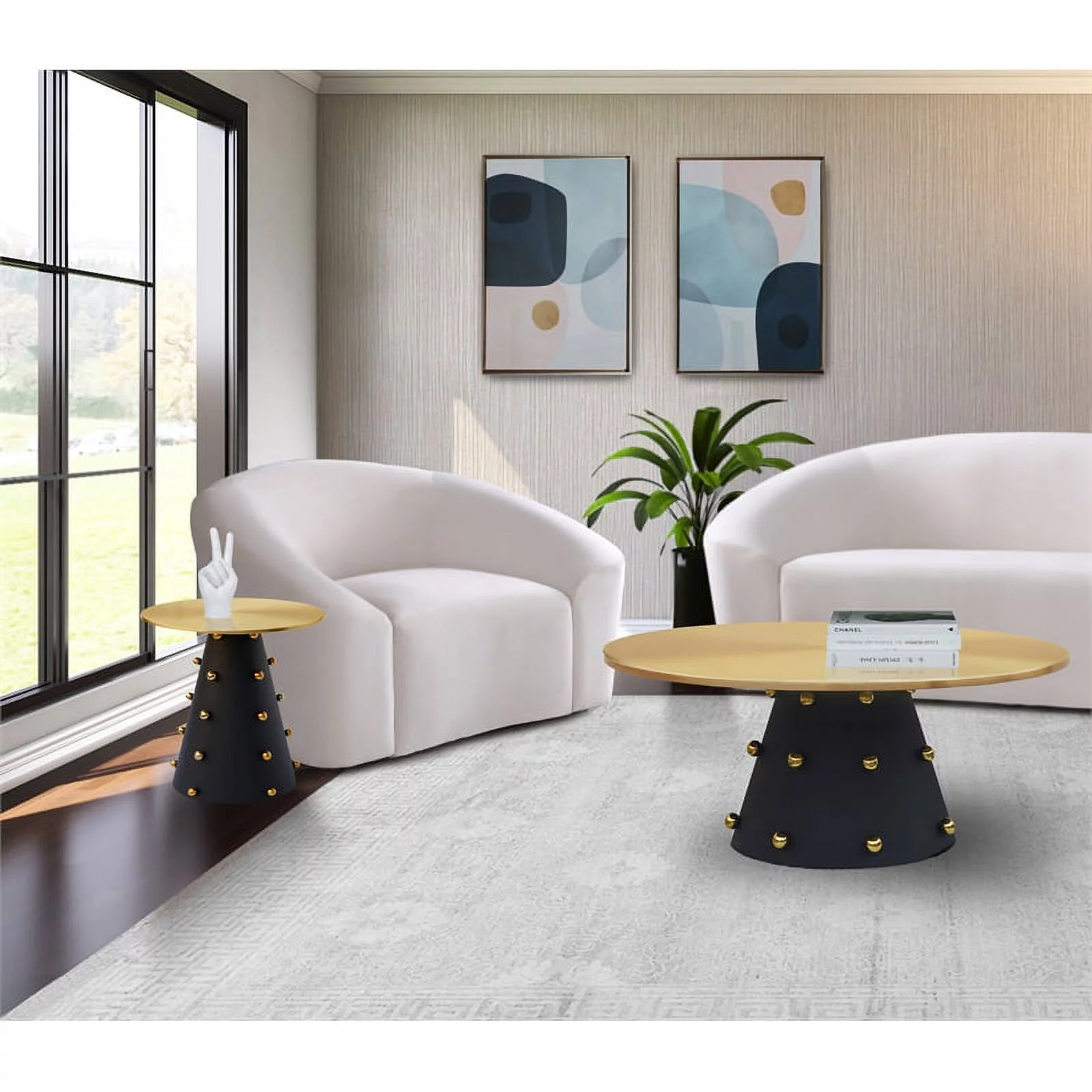 Meridian Furniture Raven Brushed Gold Top End Table with Matte Black Base