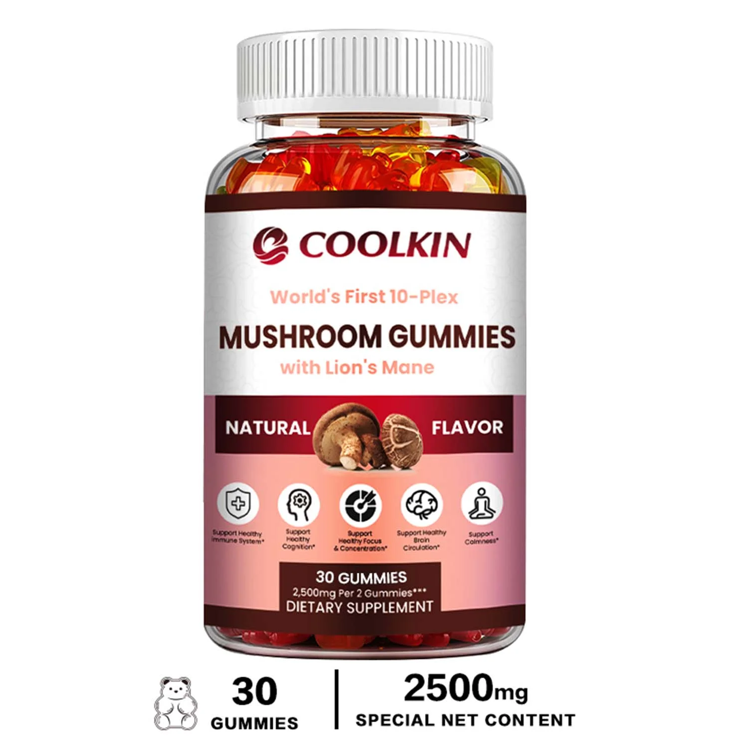 Coolkin Mushroom Gummies - with Lion's Mane - Boosts The Brain, Improves Memory (30/60/100pcs)