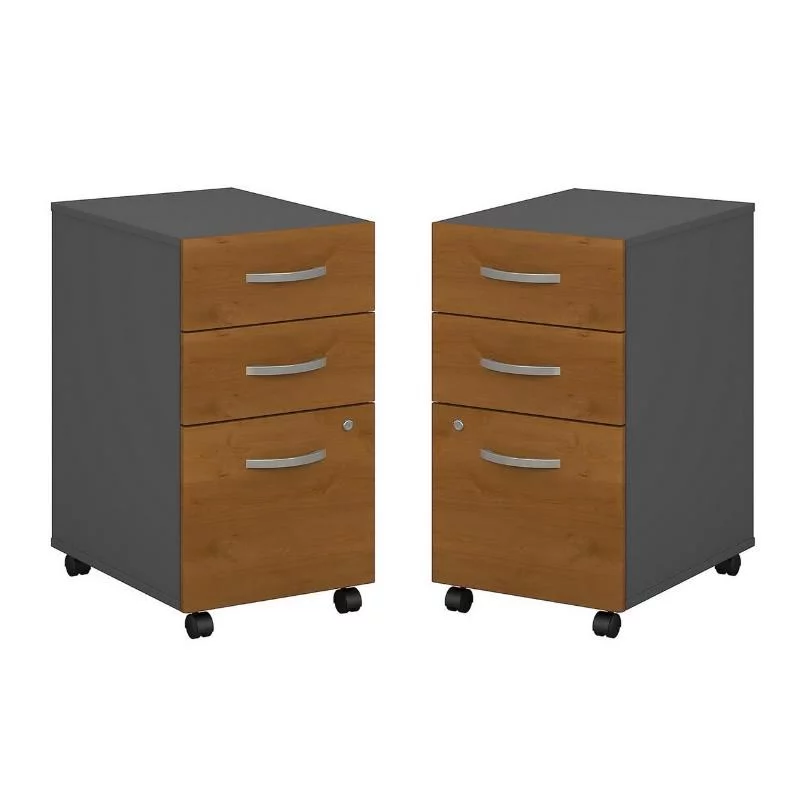 Home Square 2 Piece Mobile Filing Cabinet Set with 3 Drawer in Natural Cherry
