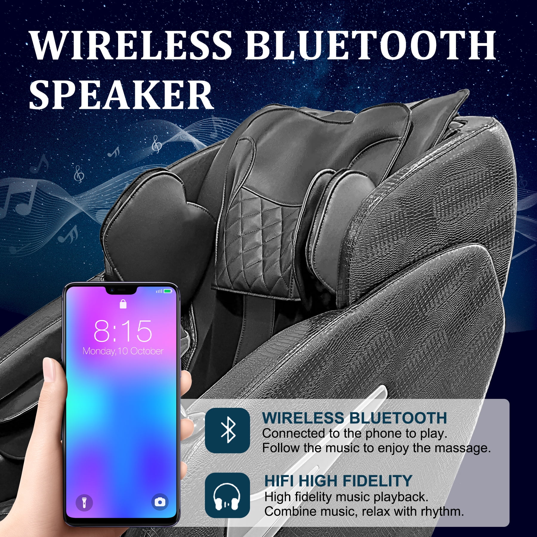 BILITOK Massage Chair, Bluetooth Massage Chair with Smart Screen Zero Gravity Massage and Wave Air Bag Massage Shoulders, Arms, Back, Waist, Buttocks, Legs and Feet(Black)