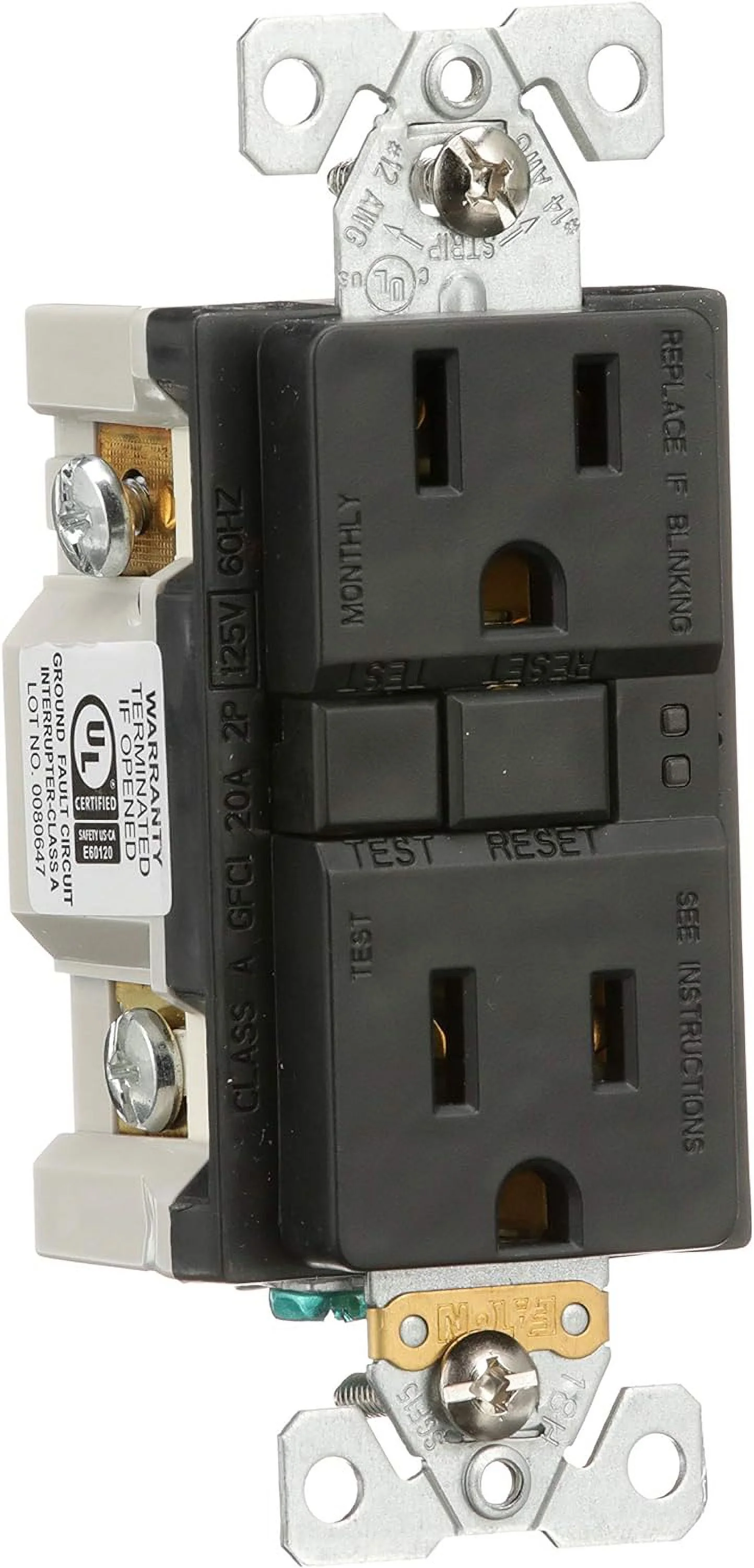 SGF15BK Arrow Duplex Gfci Receptacle, 125 Vac, 15 A, 2 Pole, 3 Wire, Black