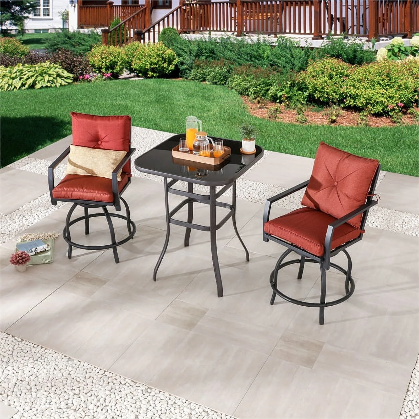 Patio Festival Fabric 3-Piece Outdoor Bistro Set in Black & Red
