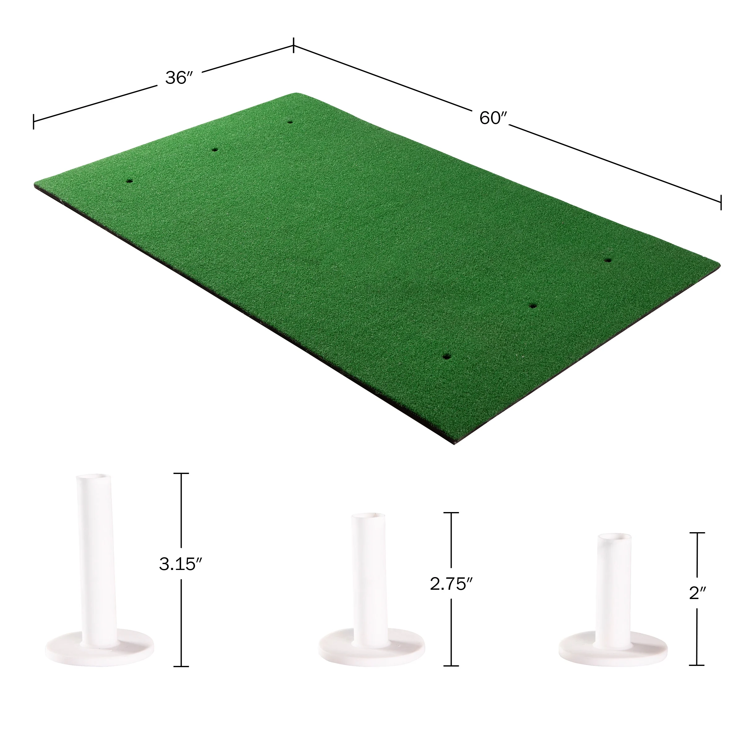 Wakeman 5x3-Foot Artificial Turf Golf Hitting Mat with 3 Rubber Tees