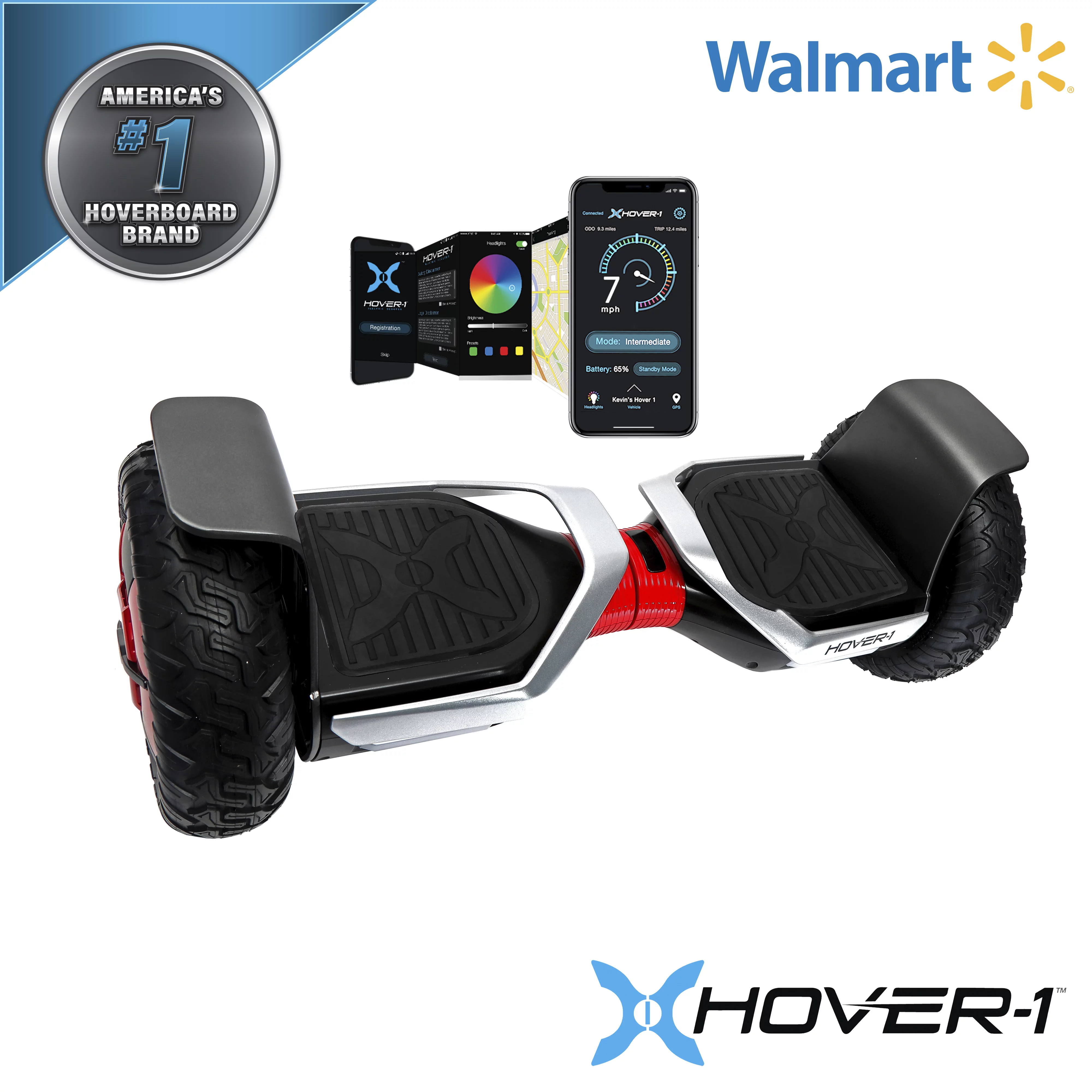 Hover-1 Beast UL Certified Electric Hoverboard w/ 10 in Off-Road Wheels, LED Lights, Bluetooth Speaker, and App Enabled