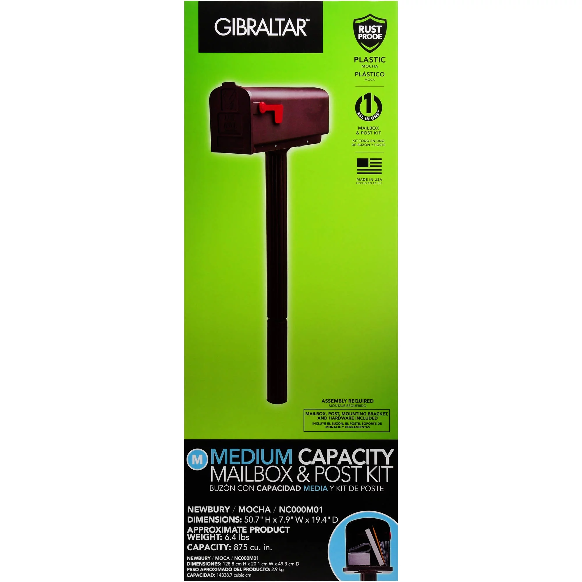 Architectural Mailboxes Newbury Medium, Plastic, Mailbox & Post Combo, Mocha, NC000MAM