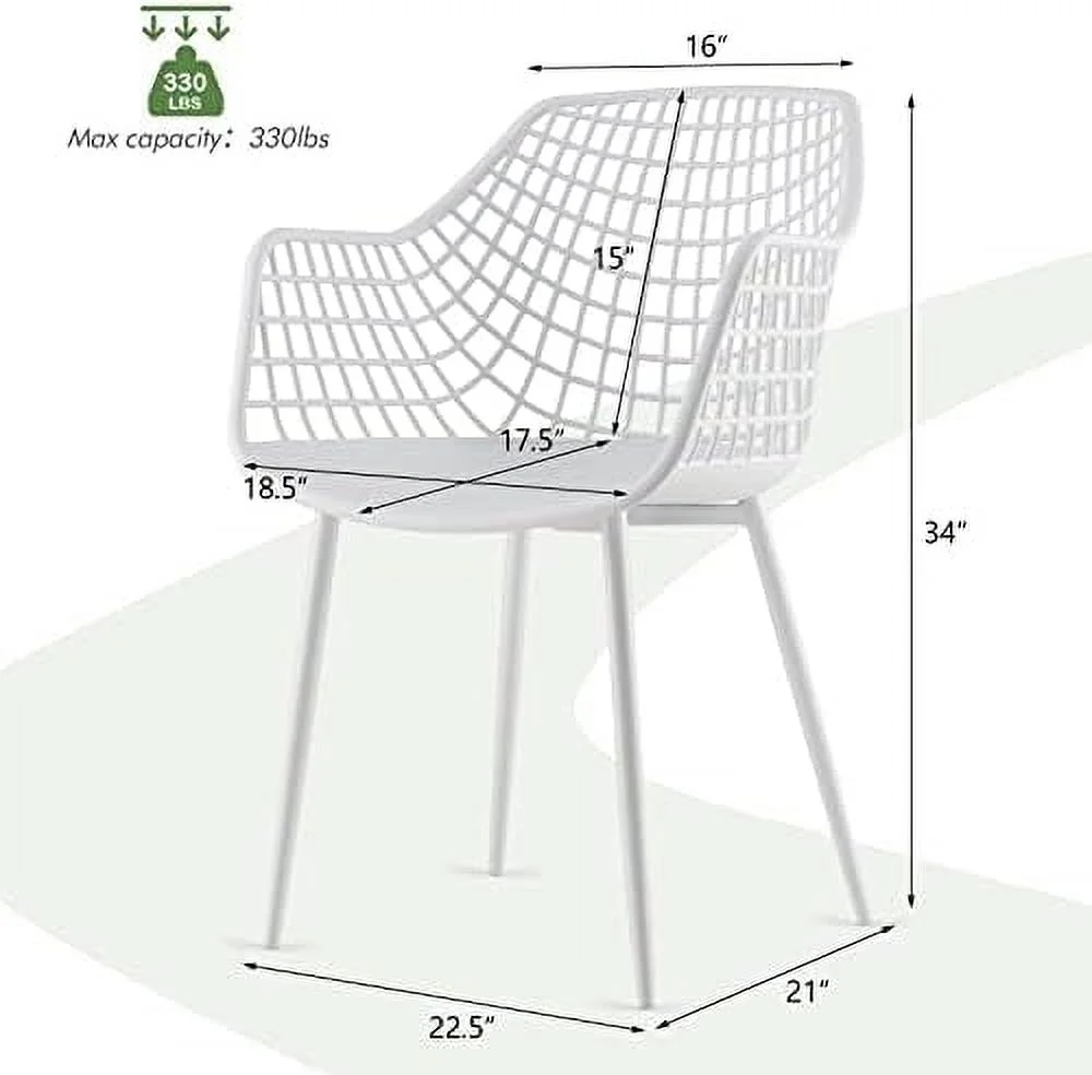 TJUNBOLIFE Modern Dining Chairs Set of 4 - White Arm Chair with 15" High Backrest  Powder-Coated Metal Legs  Anti-Slip Foot Pads  Max Load 265 lbs  Kitchen Dining Room