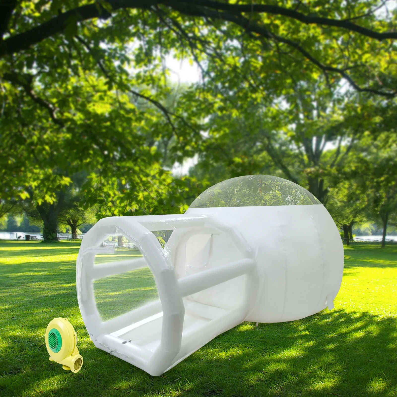 Inflatable Bubble Camping Tent 7.9ft Commercial Bubble Tent House with w/Tunnel Air Blower Outdoor Clear Dome Camping Cabin