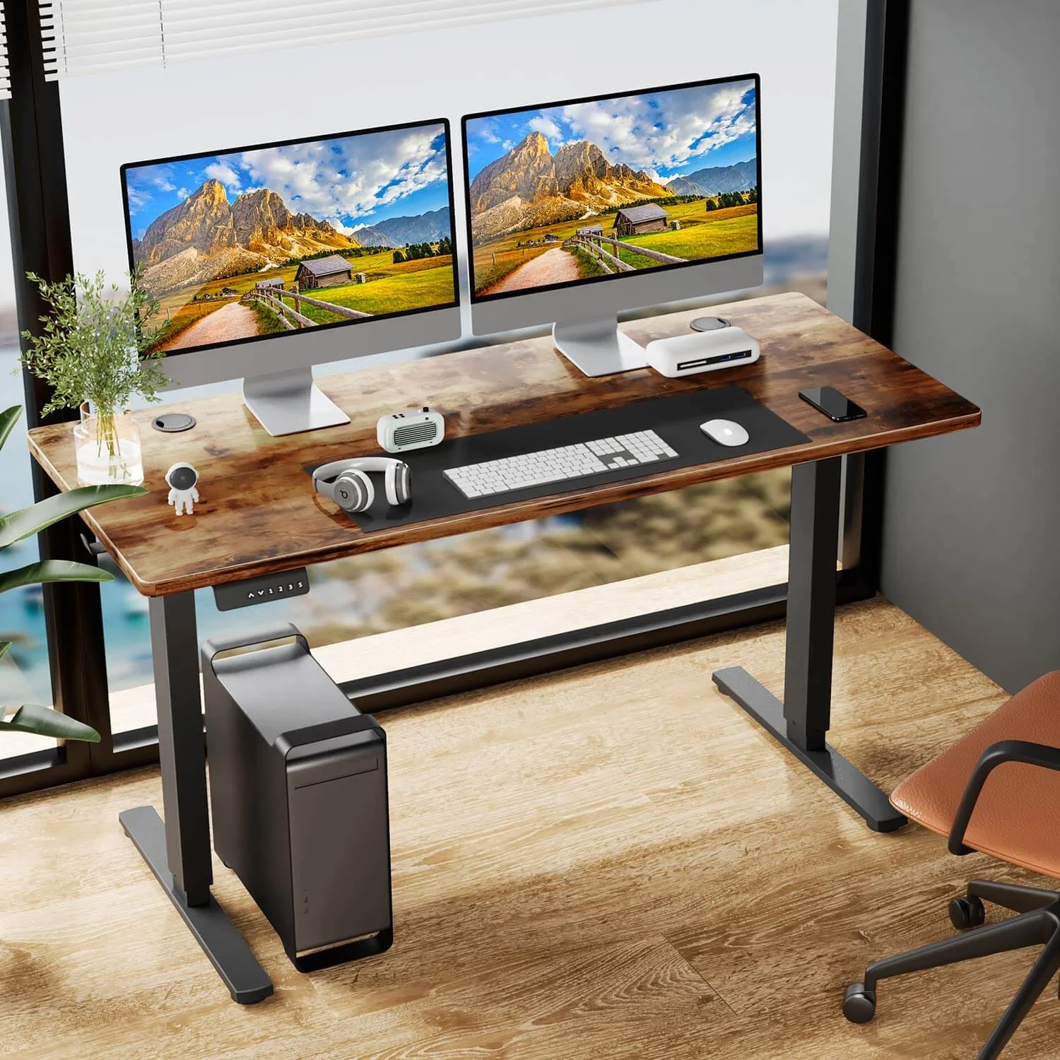 CoSoTower Electric Height Adjustable Standing Desk,Sit to Stand Ergonomic Computer Desk,Brown,48'' X 24