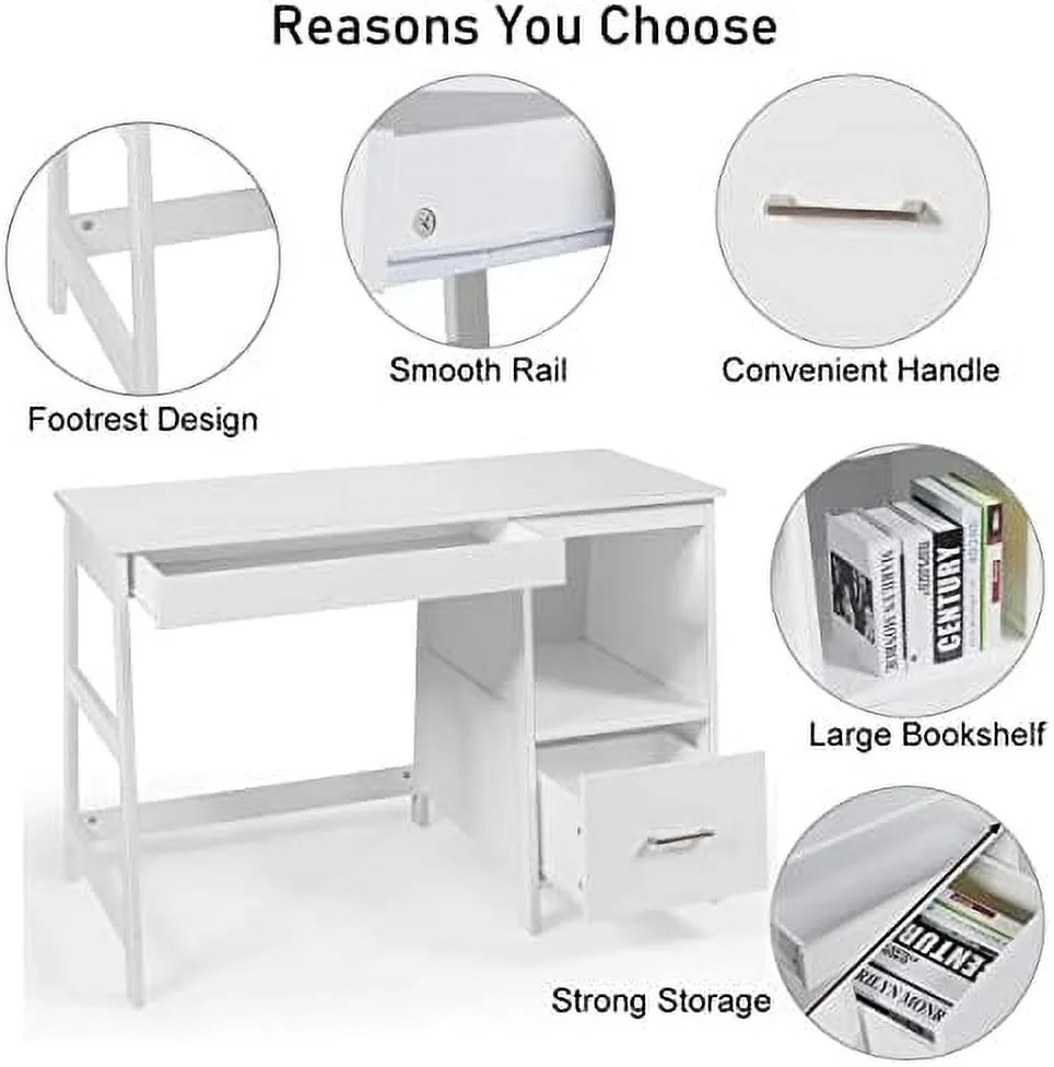 TJCGDTY 47.5\u201D Computer Desk with 2  Drawers  Small Computer Table Study Writing Desk   Office Desk Study Desk with  Space (Black)