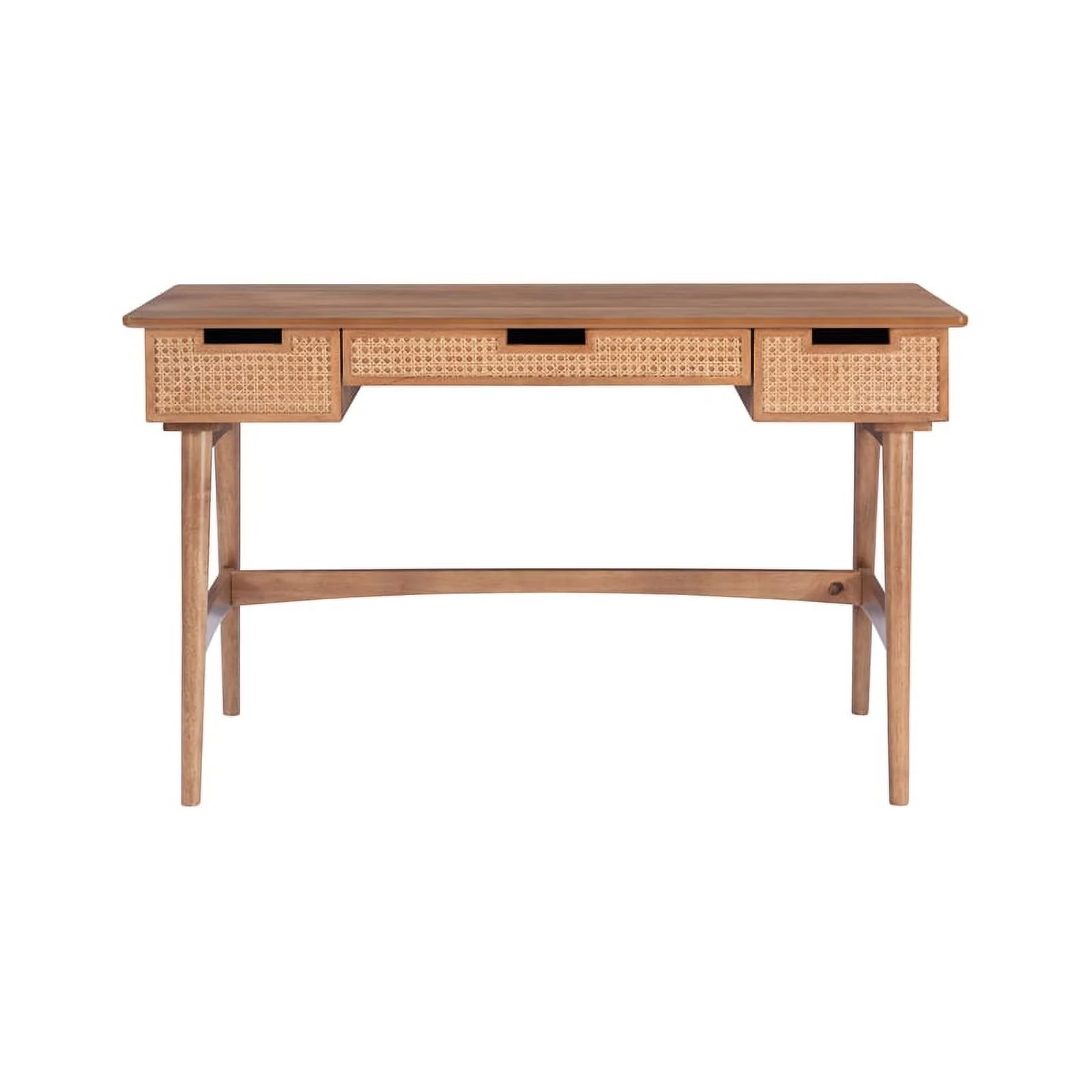 Linon Luca Rattan Wood Desk with Drawers in Natural