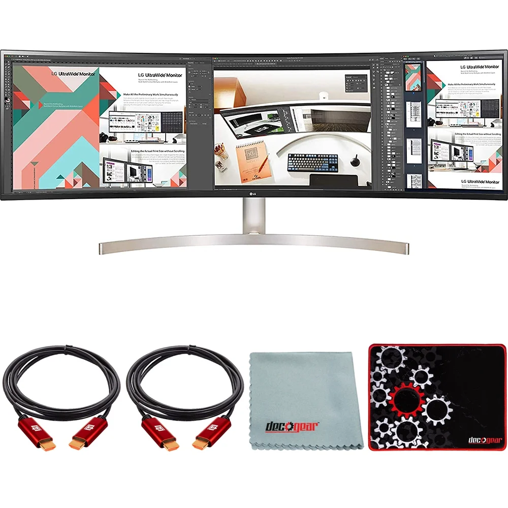 LG 49WL95C-WE 49 inch 32:9 UltraWide Dual QHD HDR10 IPS Curved LED Monitor Bundle with Deco Gear HDMI Cable 2 Pack + Gamer Surface Mousepad + Screen Cloth
