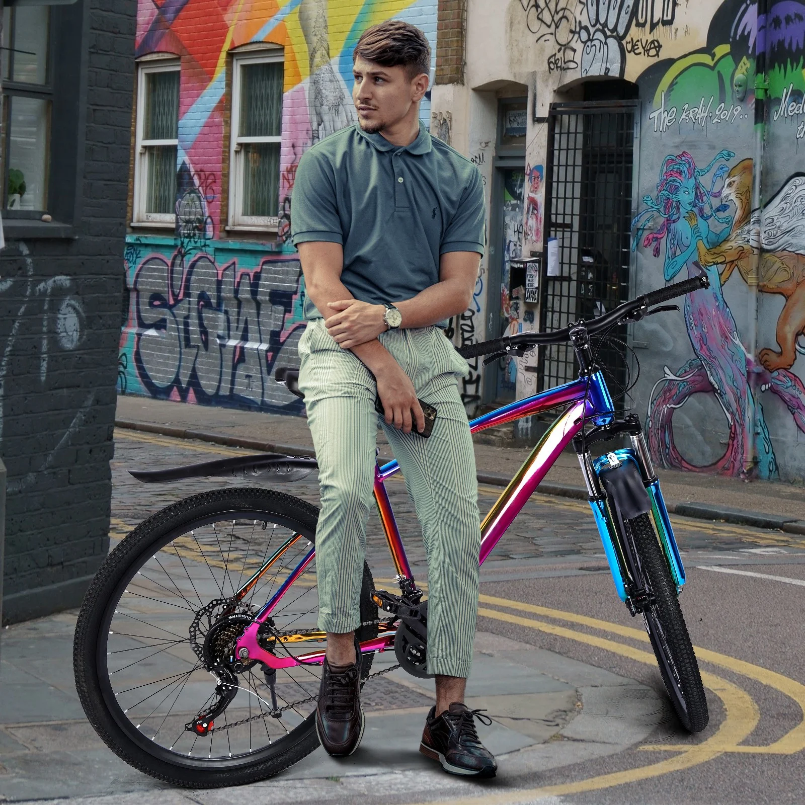 Wlmcg 27.5 Inch Mountain Bike With 21 Speed Dual Disc Brakes Full Suspension Non-slip