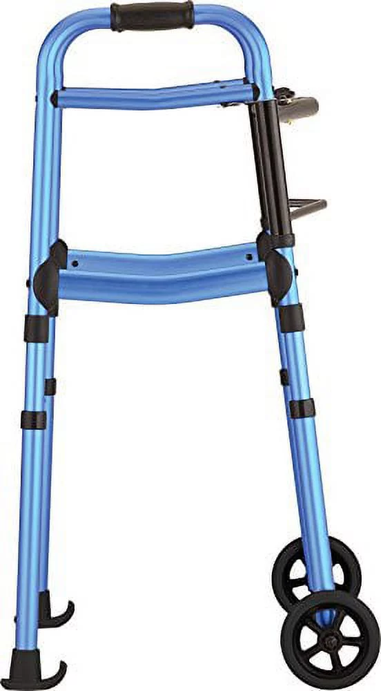 NOVA Medical Products Travel Folding Walker with wheels, Glide Skis and Mobility Bag, Blue, 7 Pound