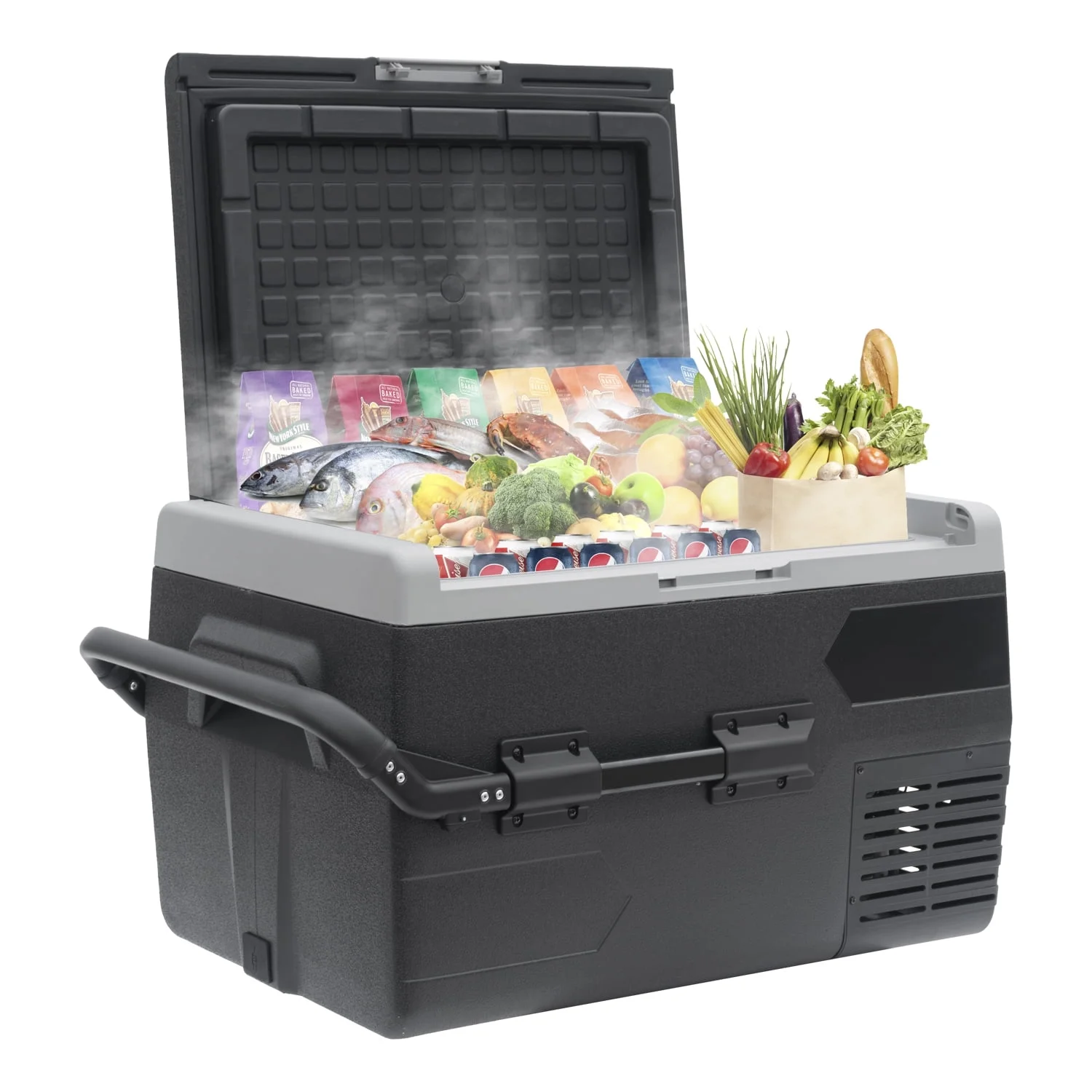 SMAD 12V/24V Car Fridge, 50L Camping Mini Fridge Freezer, Quiet Electric Compressor Cool Box, Black