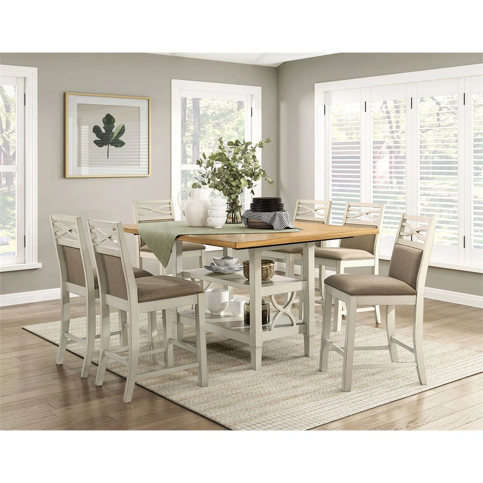 Pemberly Row Wood Counter Height Dining Table in Gray and Light Oak