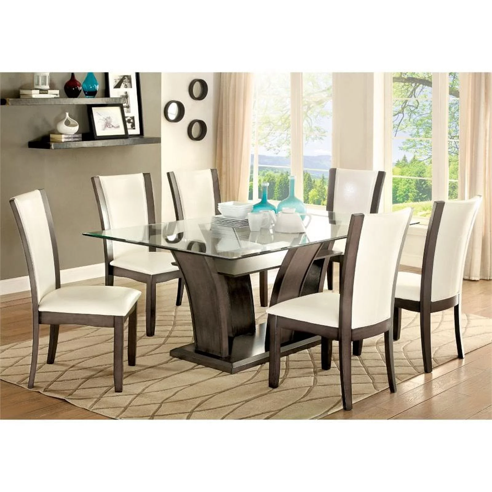 Furniture of America Waverly 7-Piece Wood Dining Table Set in Dark Gray