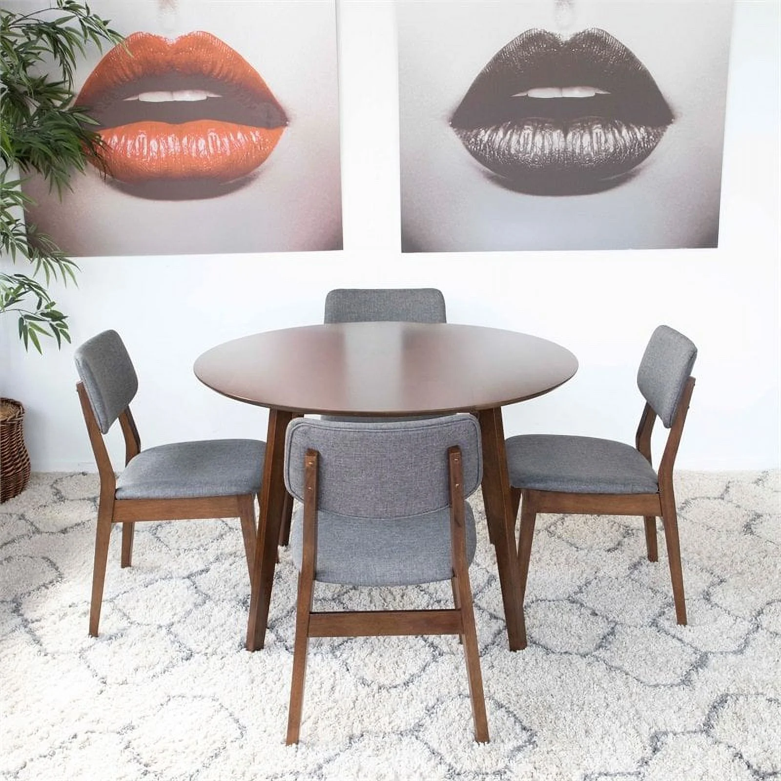 Cadence Modern Solid Wood Walnut Dining Room & Kitchen Table and Chair Set of 4