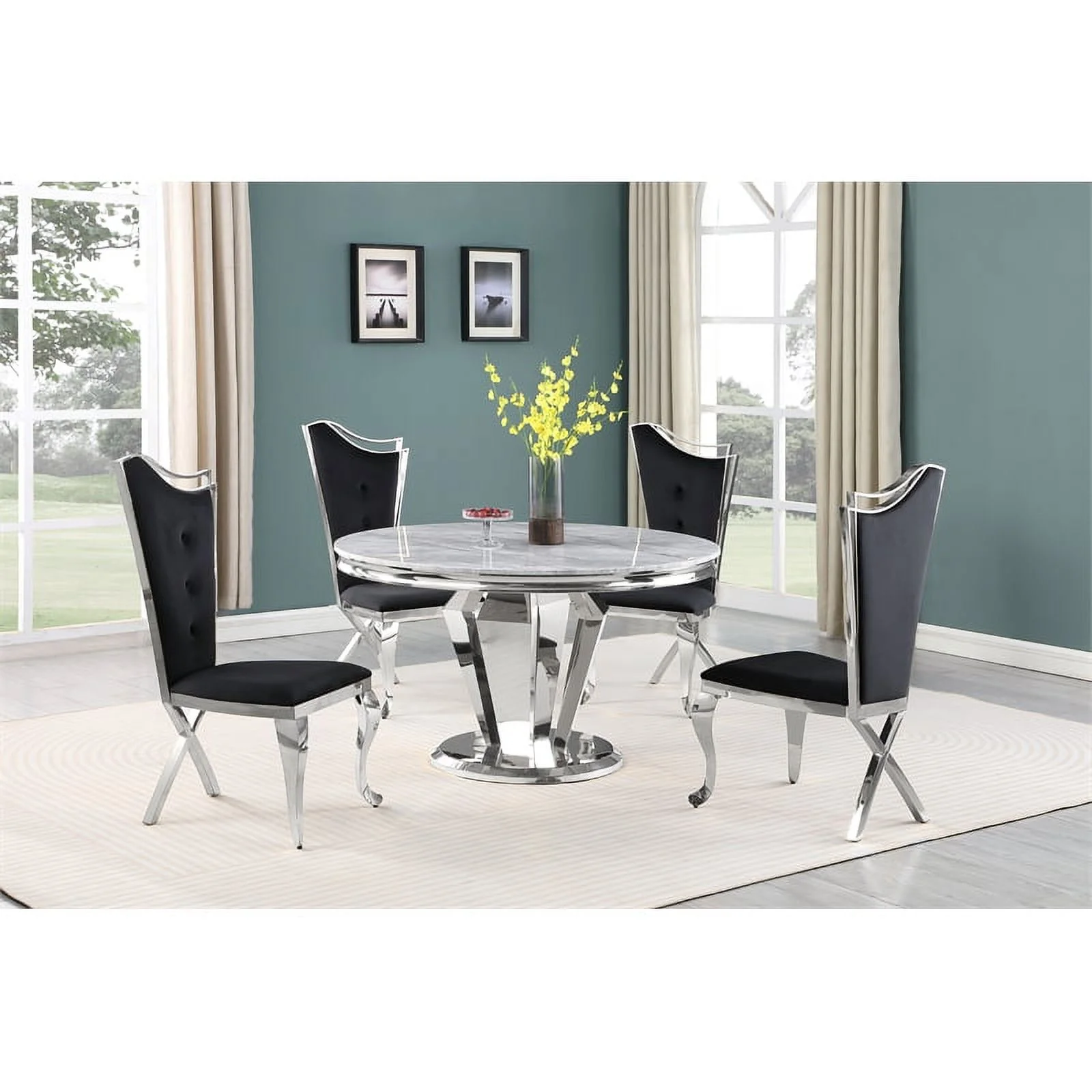 Pemberly Row Crownie Silver Faux Marble Pedestal Round Dining Table (Seats 4)