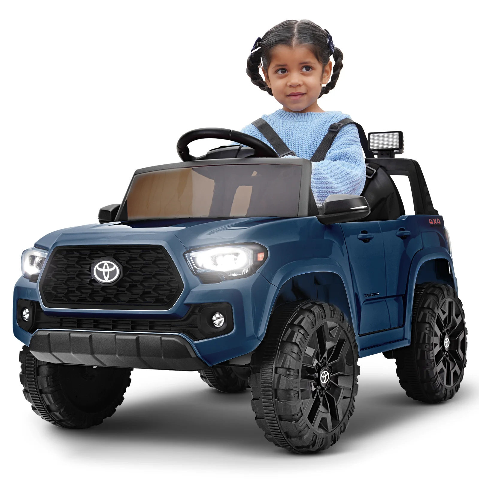 Blitzshark 12V Kids Ride on Car Licensed Toyota Tacoma Battery Powered Motorized Electric Vehicle, with Remote Control, Digital Display, Spring Suspension, Storage Space, Music & FM, Blue