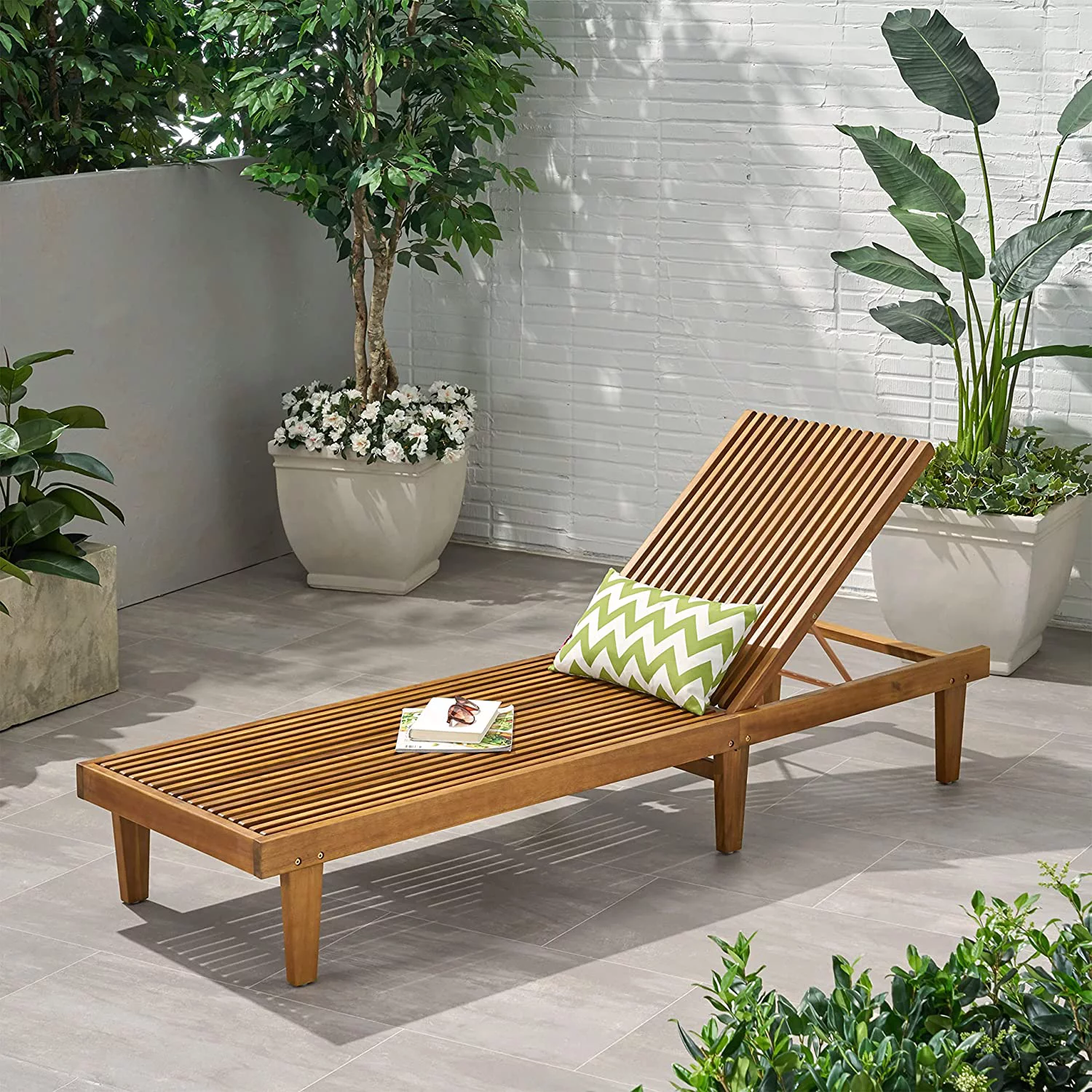 Addisyn Outdoor Wooden Chaise Lounge, Teak Finish