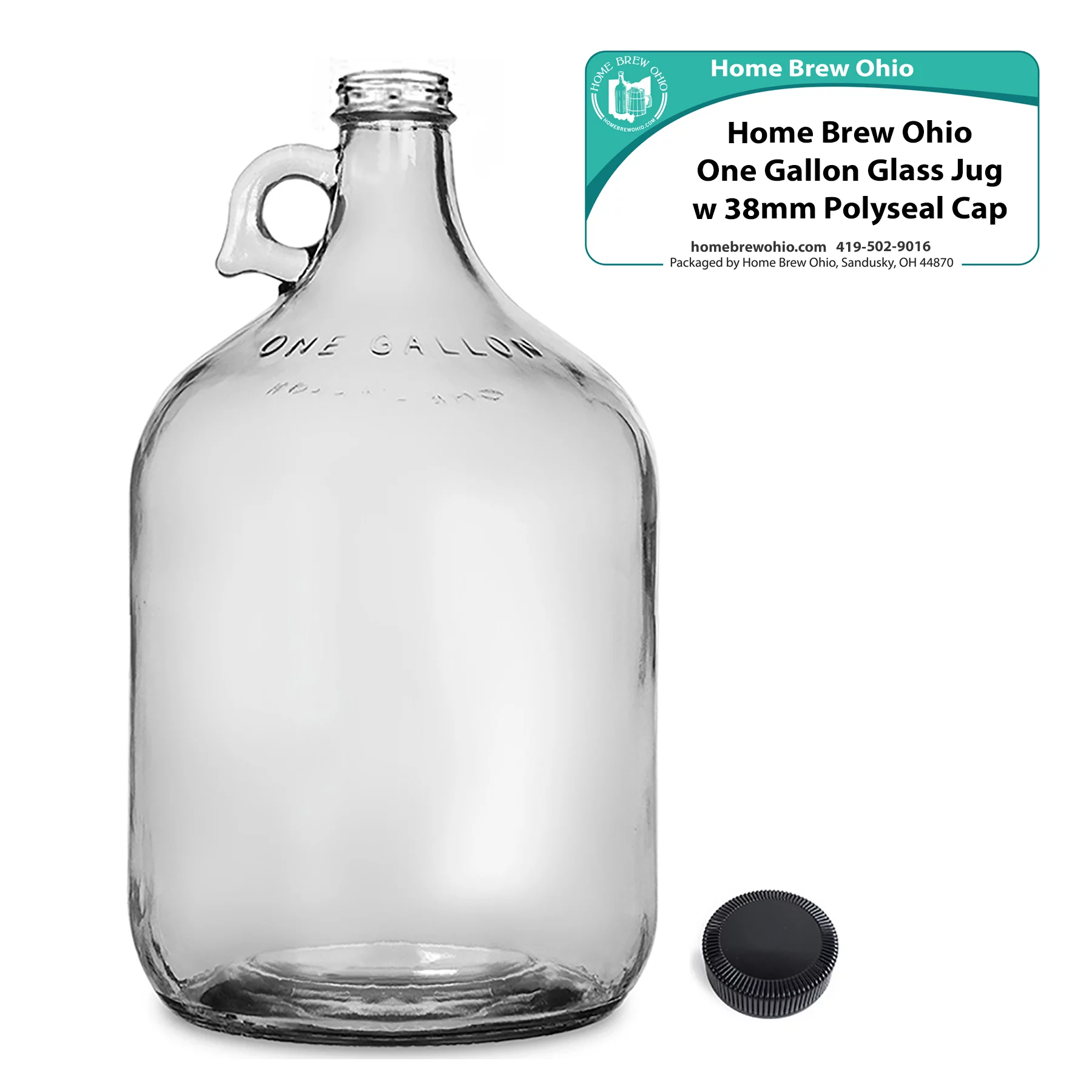 Home Brew Ohio One Gallon Glass Jug with 38mm Polyseal Cap
