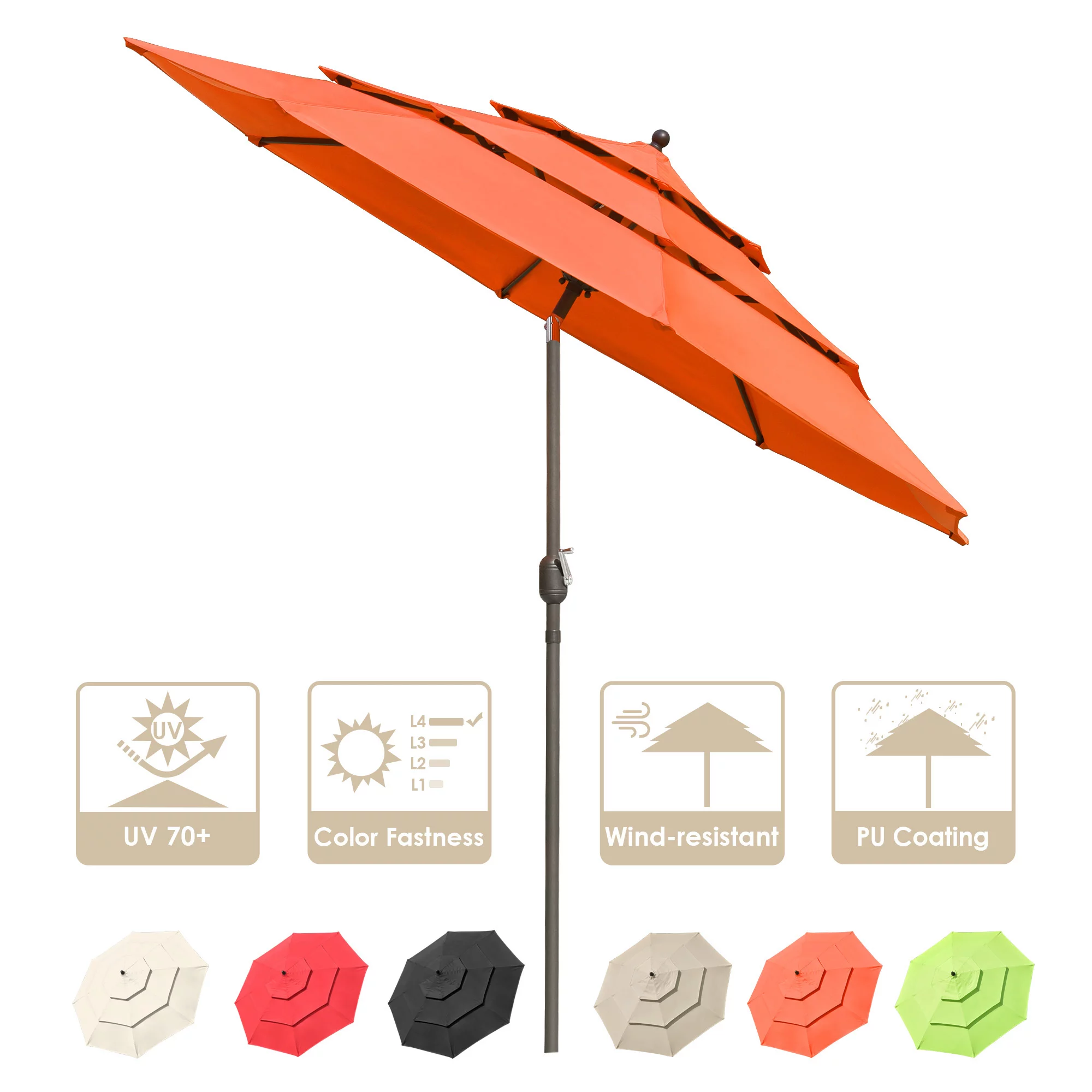 10 Ft 3 Tier Patio Umbrella with Protective Cover Crank Push to Tilt Hotel