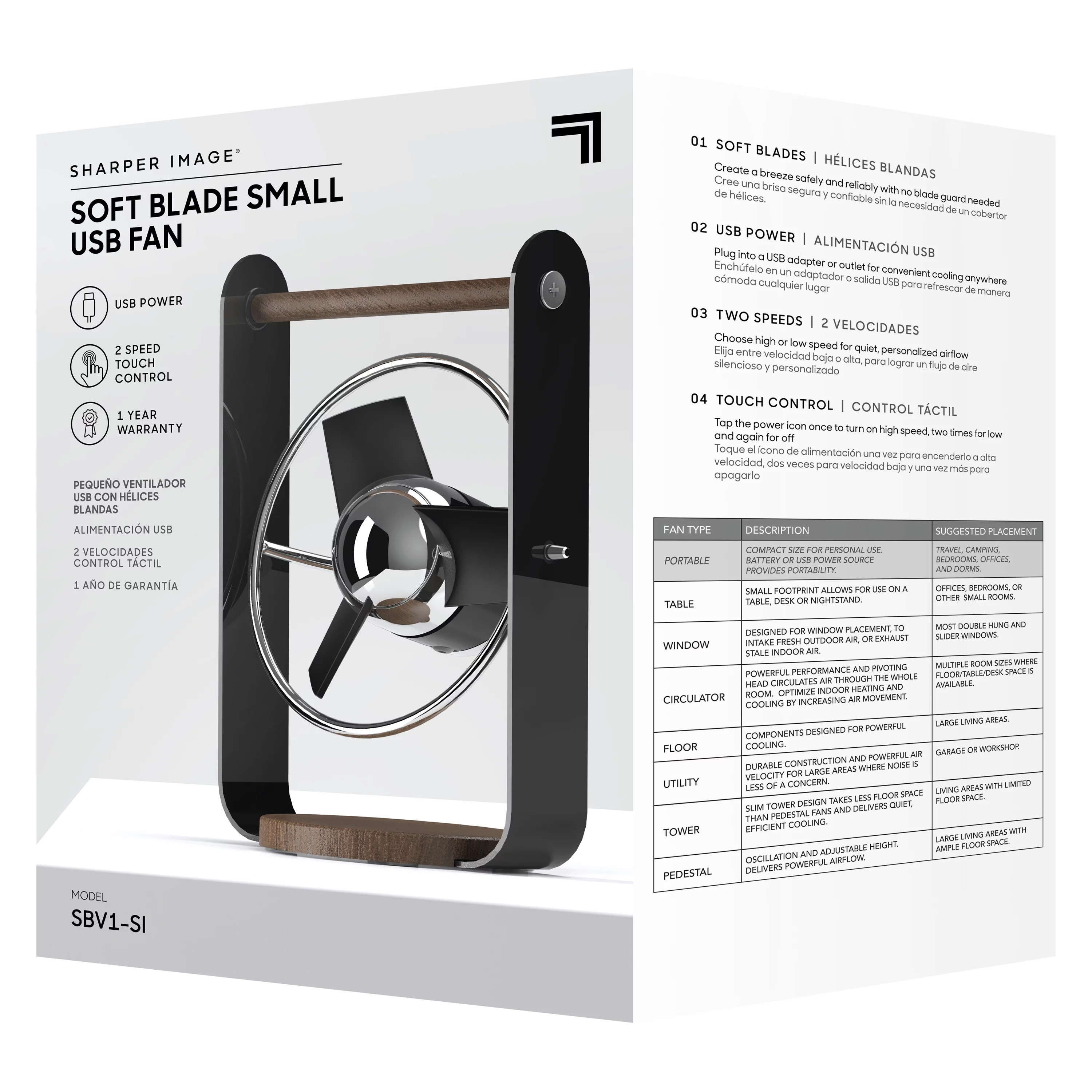 Sharper Image Soft Blade Desktop Fan, Black, 8 in, New