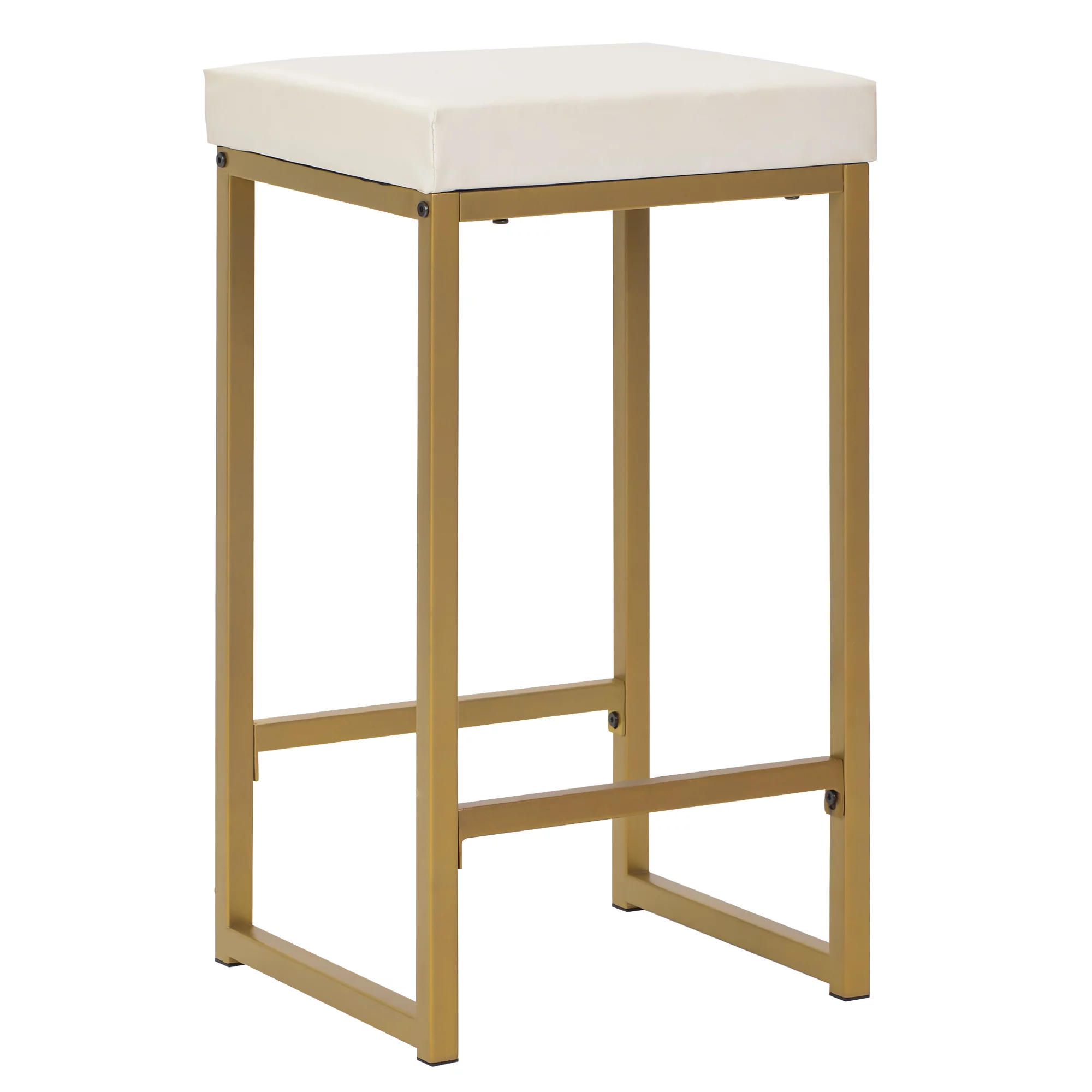 EUROCO Pub Set with Bar Stools, Faux Marble Countertop, White and Gold, Set of 2