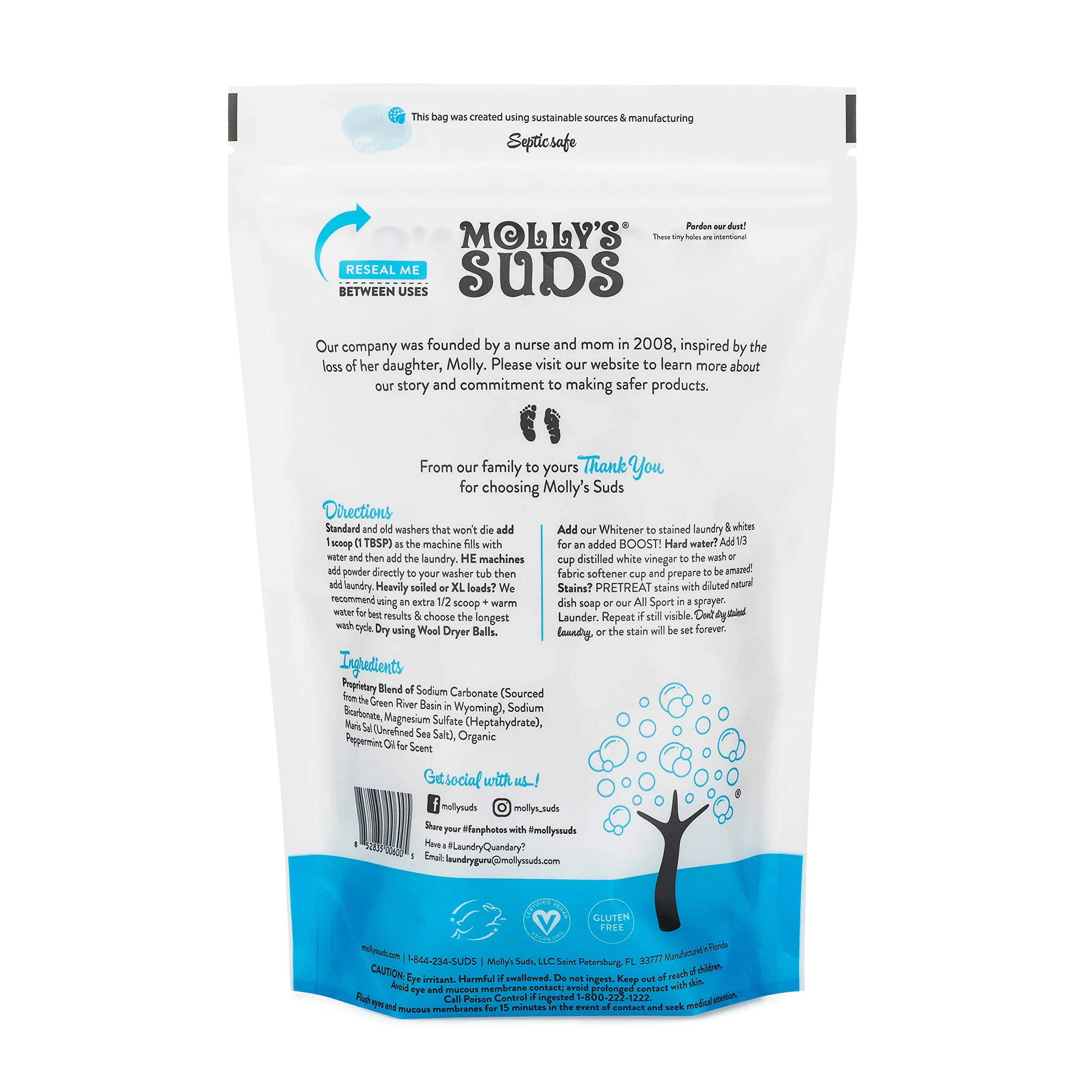 Molly's Suds Original Laundry Detergent Powder 120 load, Natural Laundry Soap for Sensitive Skin