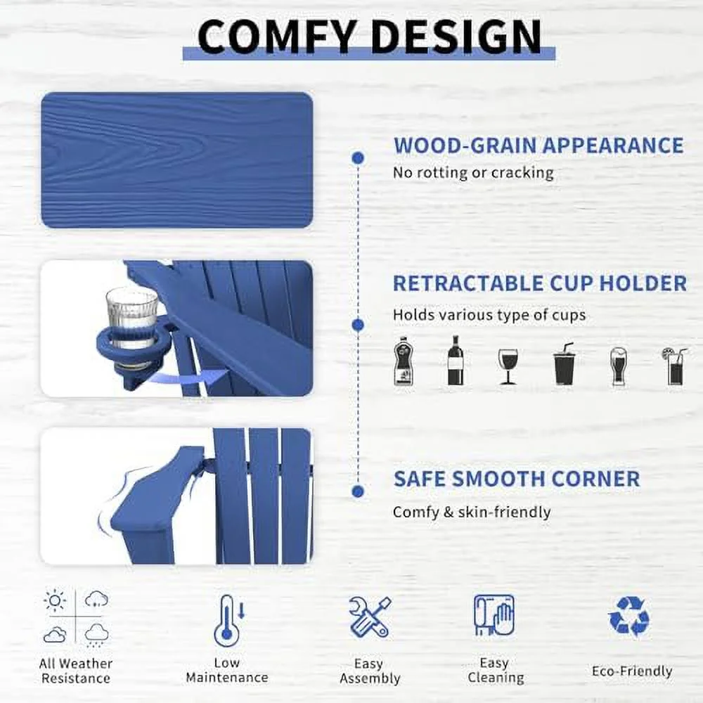 Adirondack Chair Plastic Adirondack Chairs Wood Texture Fire Pit Chairs Folding Adirondack Chairs Composite Adirondack Chairs Resin Adirondack Chairs with Cup Holder (Black)