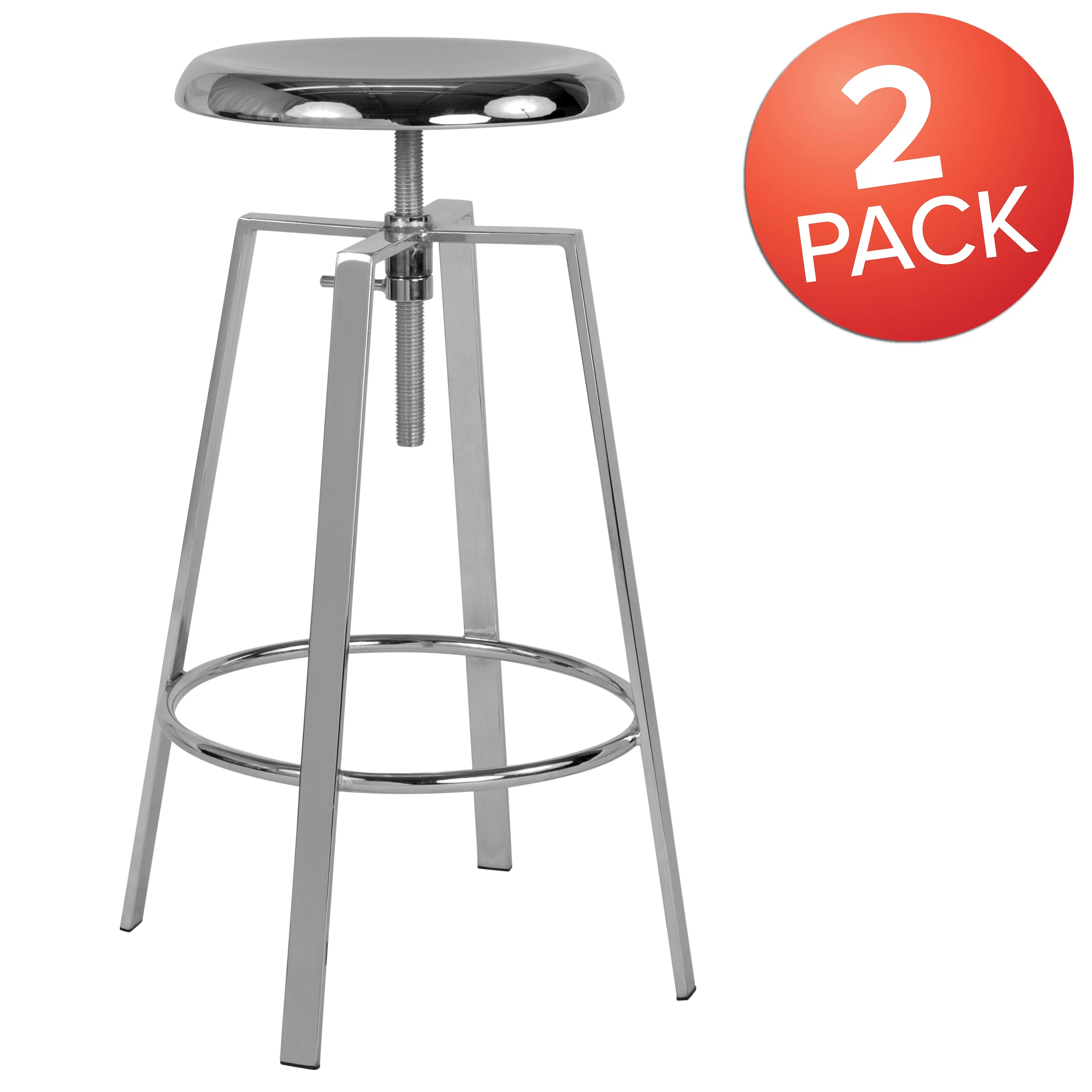 Flash Furniture 2 Pk. Toledo Industrial Style Barstool with Swivel Lift Adjustable Height Seat in Chrome Finish