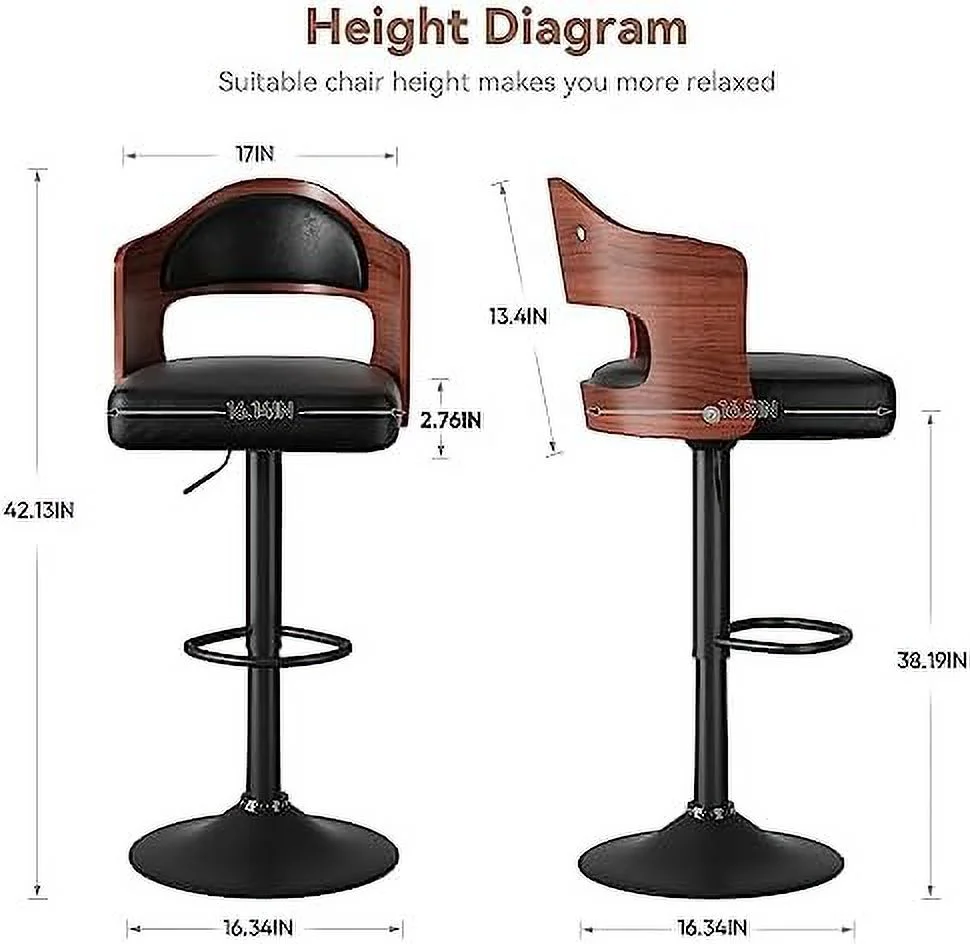 GVJMTKP Swivel  Stools Set of 4 Seat Adjustable Height 24.5-33.5IN  Wooden Barstools PU Leather Upholstered  Chairs with Back & Footrest for  Kitchen Dining Room White