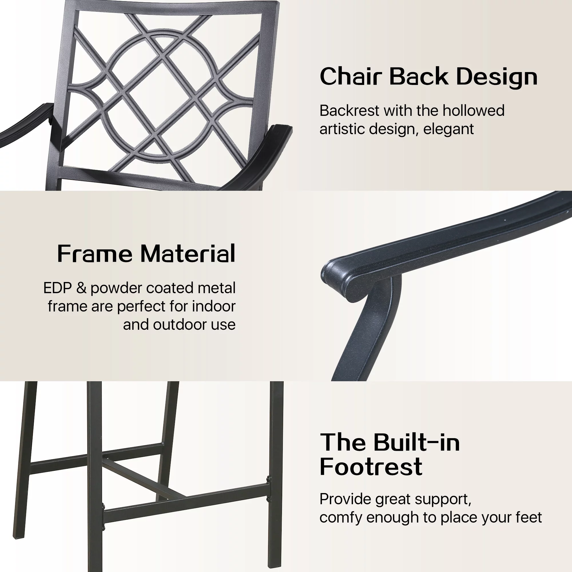 Ulax Furniture Patio Bistro Bar Stools Metal Counter Height Stools with 100% Polyester Cushion, Set of 2