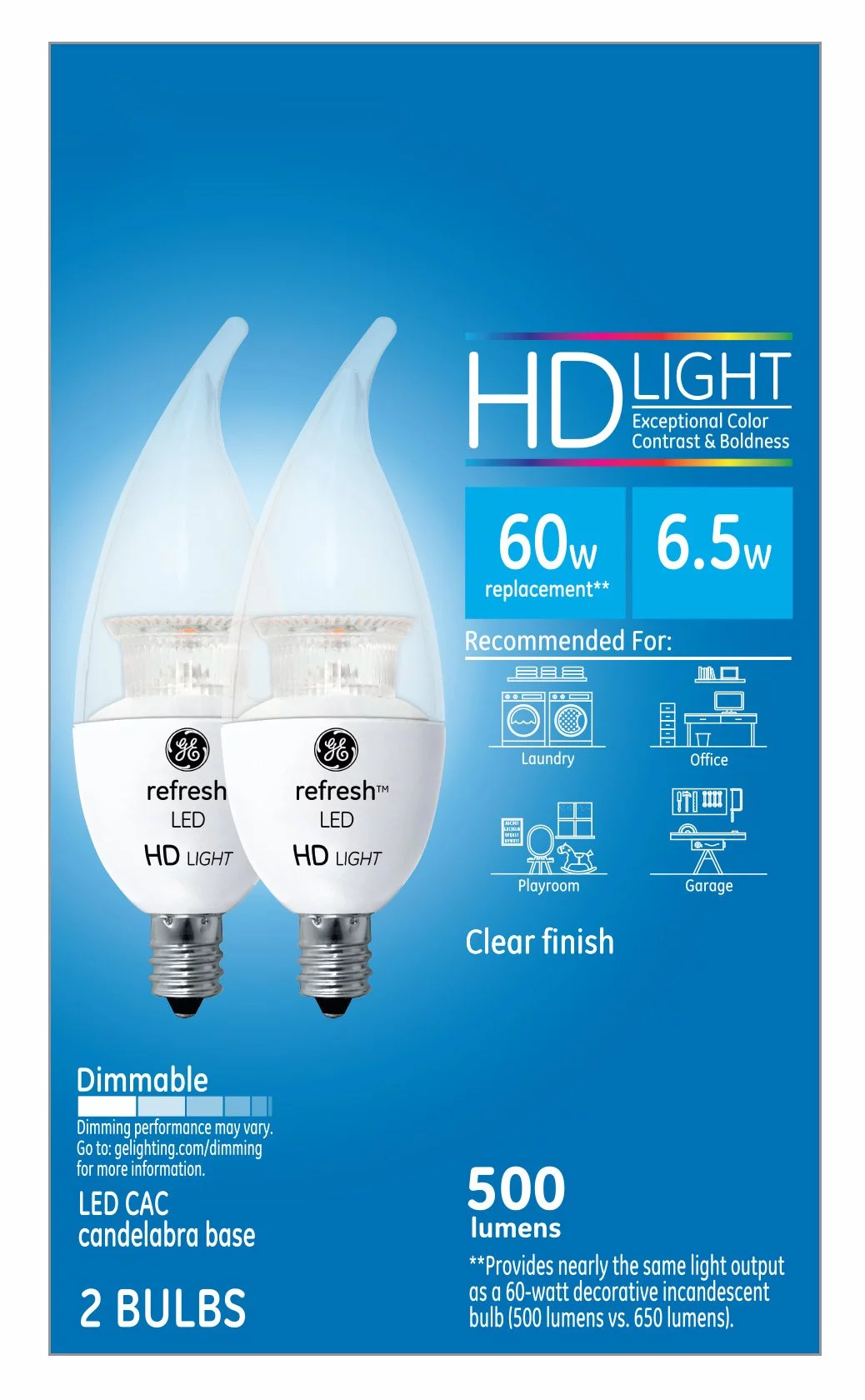 GE Refresh CAC E12 (Candelabra) LED Bulb Daylight 60 Watt Equivalence 2 pk