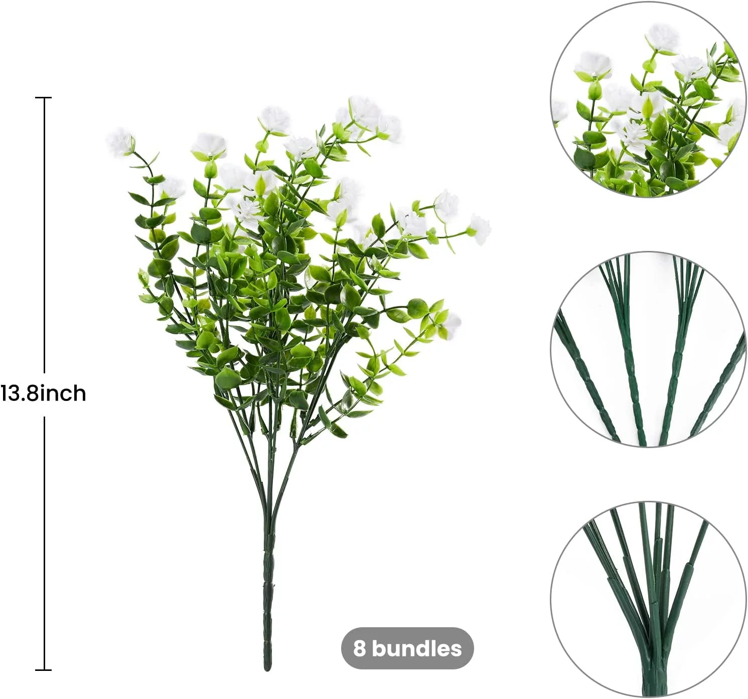 Zukuco 6pcs Artificial Flowers Outdoor UV Resistant Outdoors Fake Flowers Plants Faux Plastic Flower for Hanging Planters Garden Porch Home Window Box Decoration Purple (White)