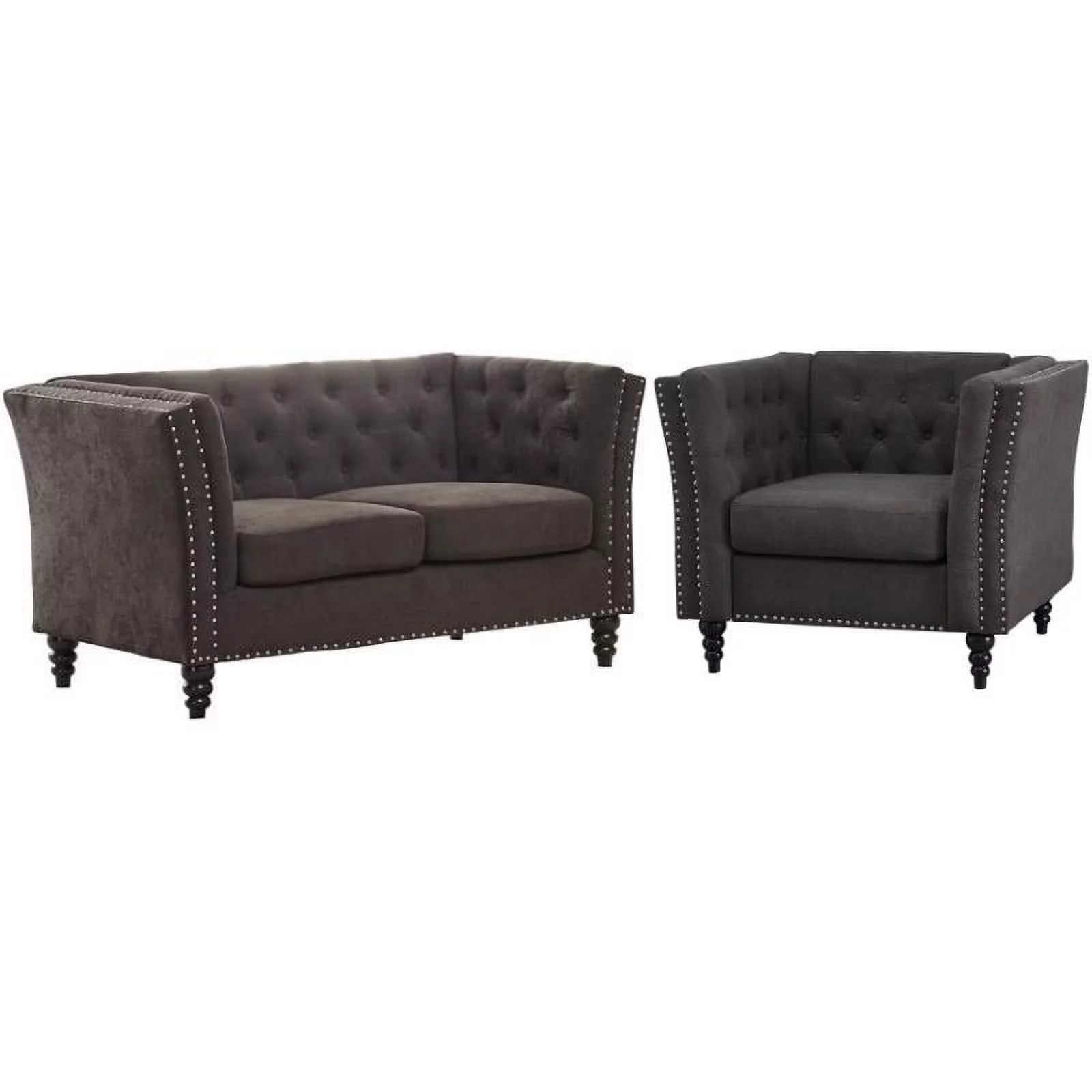 Home Square 2 Piece Set with Microfiber Living Room Loveseat and Chair in Brown