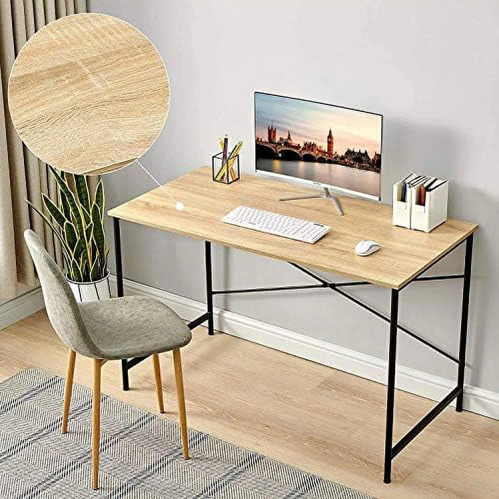 WTYNKAE 47 inch Computer Desk Large Study Desk Simple Writing Table Workstation for Home  Black Wood Tabletop with Black Frame