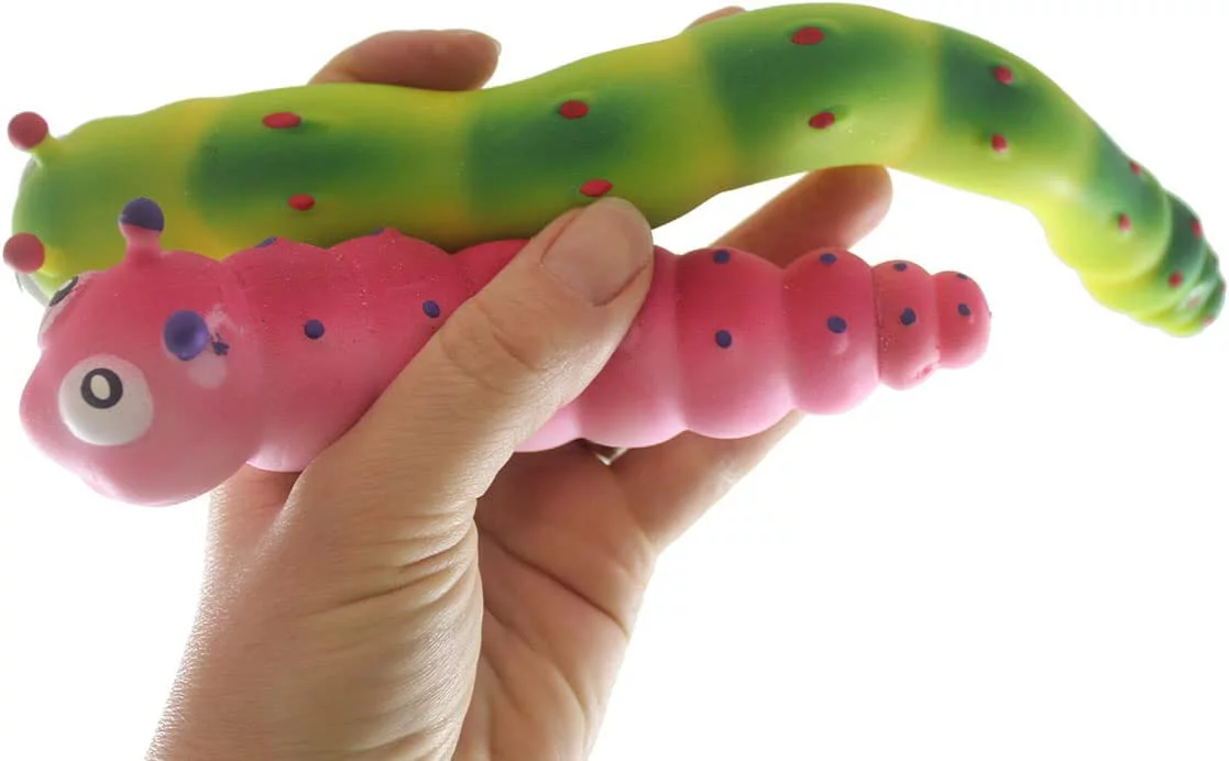 2 Sand Filled Stretchy Caterpillar - Moldable Sensory, Stress, Squeeze Fidget Toy ADHD Special Needs Soothing Grub Bug (RANDOM COLORS)