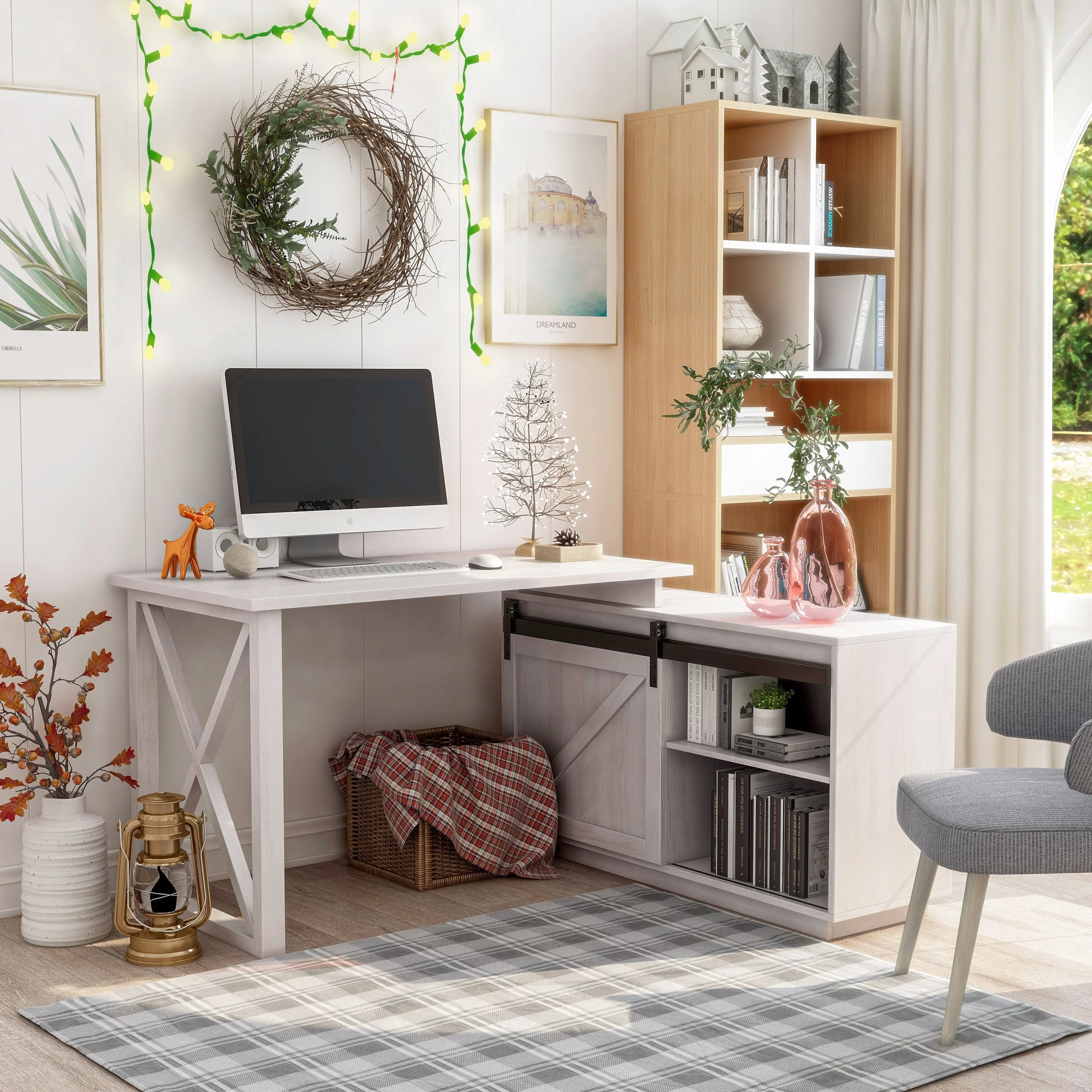 Furniture of America  Brasnar 56-inch L-shape Storage Computer Desk Walnut Oak