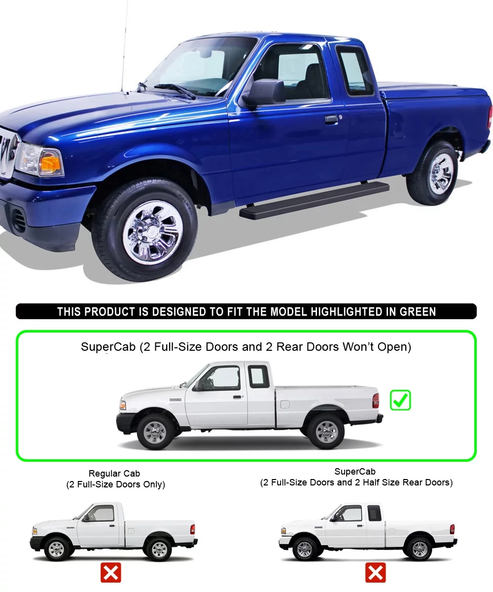 APS iBoard Running Boards 6 inches Black Compatible with Ford Ranger Mazda B-Series 1998-2011 Super Cab (Nerf Bars Side Steps Side Bars)