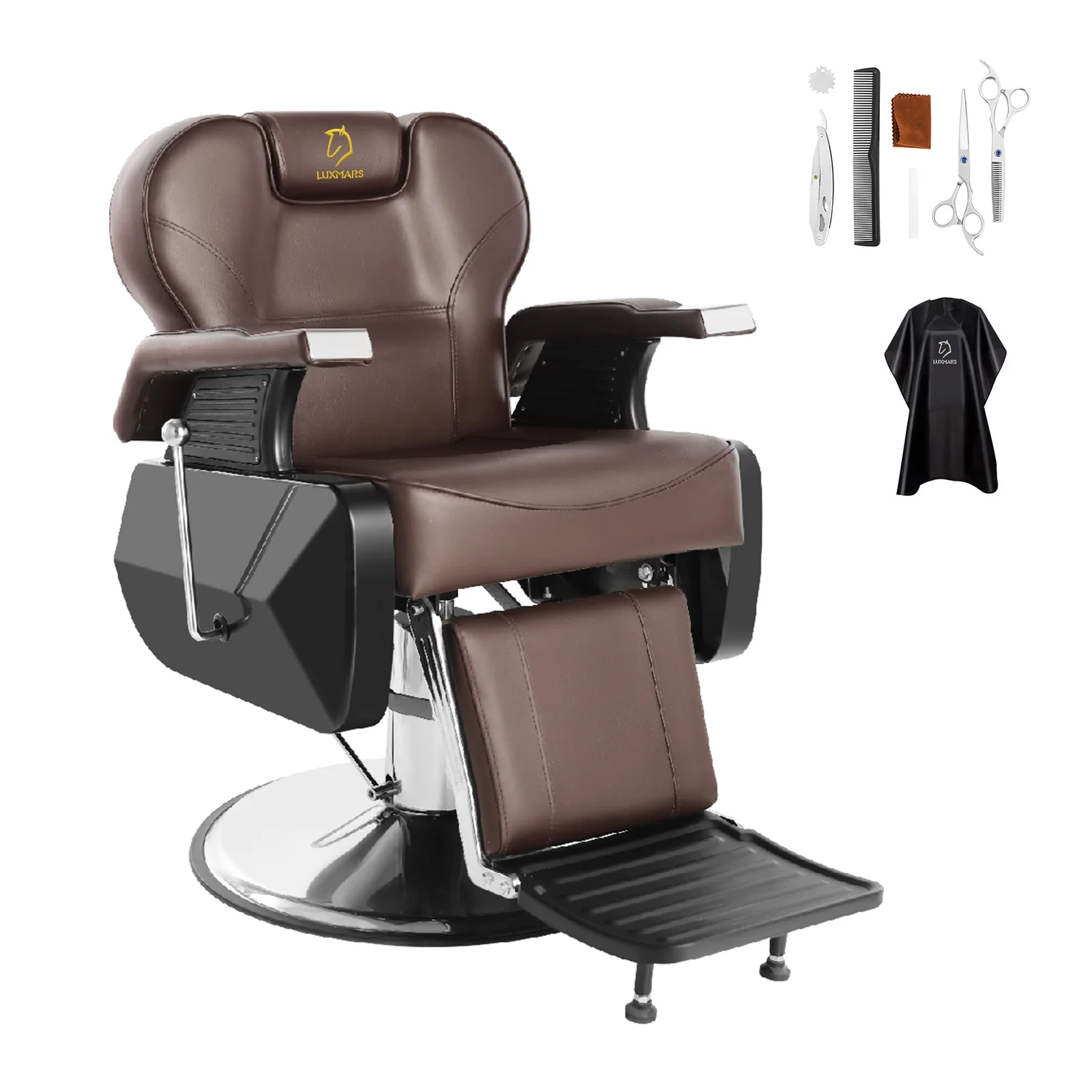 LUXMARS Barber Chair Hydraulic Reclining Salon Chair Styling Chair Hair Chair 360 Degrees Rolling Swivel Barber Chairs for Barbershop Hair Salon Spa Equipment Brown