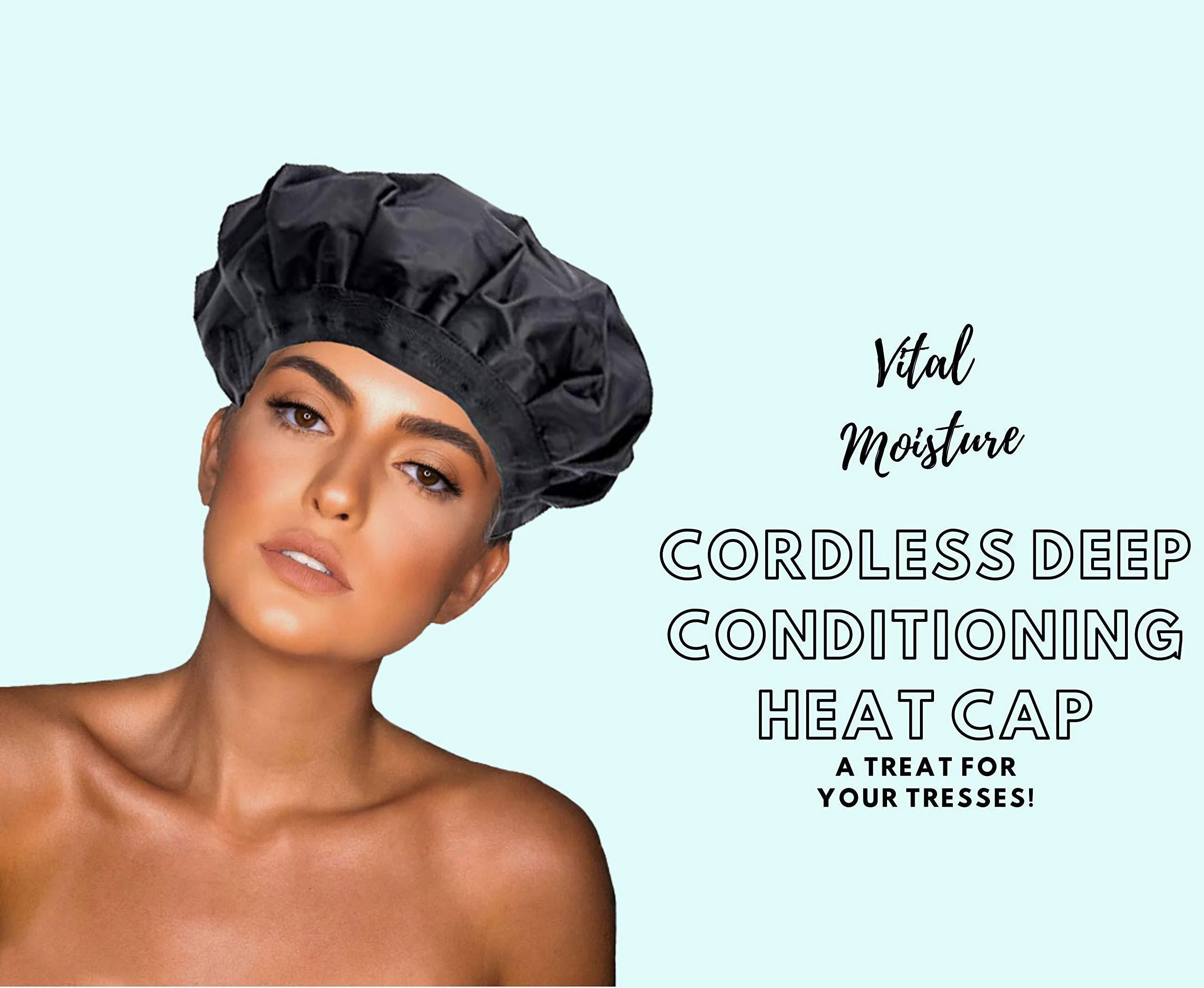 Deep Conditioning Heat Cap &ndash; Cordless Hair Steamer Deep Hair Treatment Cap Hair Styling and Treatment Steam Cap | Heat Therapy and Thermal Spa Hair Steamer Gel Cap - Black