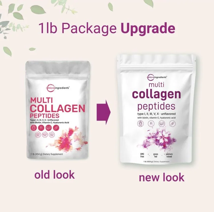 Multi Collagen Peptides Powder - Hydrolyzed Protein Peptides (Type I,I1,111,V,X) with Hyaluronic Acid, Biotin& Vitamin C - Unflavored