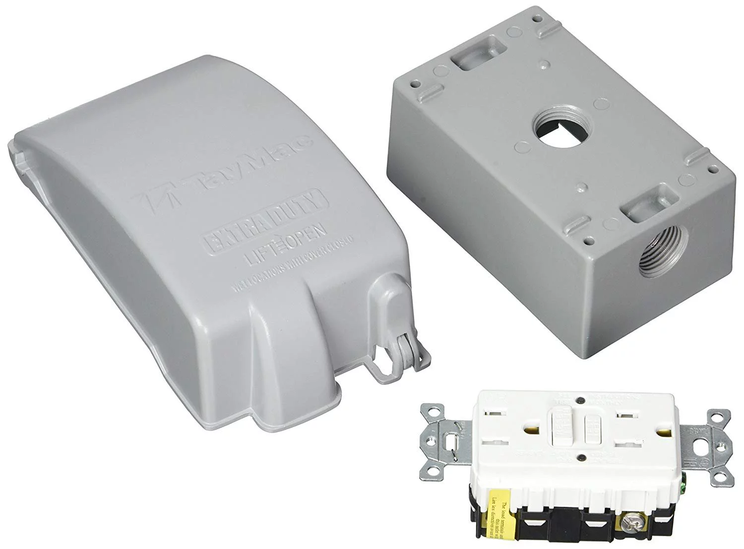 RACO INCORPORATED MKG4280 SS Series Taymac Metal Low Profile Vertical In Use Cover, Box & Self Test GFCI TR Receptacle Kit