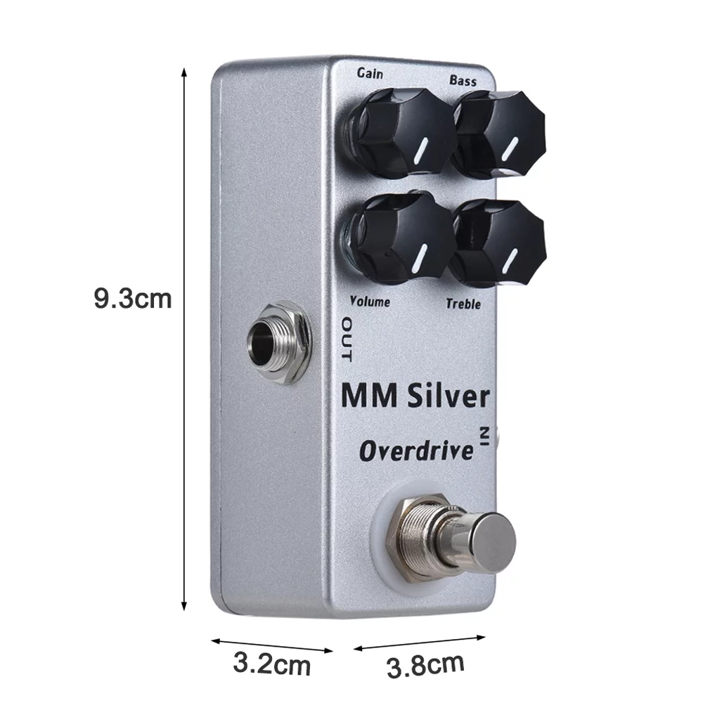 MOSKYAudio MM Silver Electric Guitar Overdrive Effect Pedal True Bypass, LED Indicator