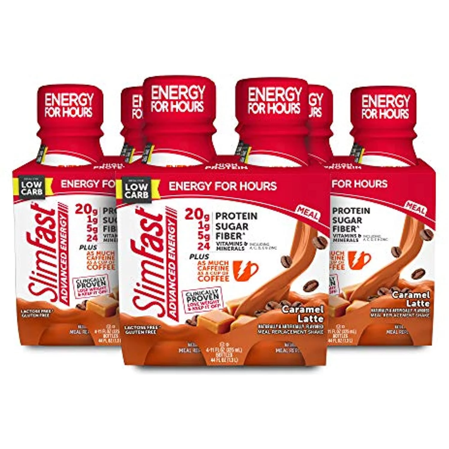Slimfast Advanced Energy High Protein Meal Replacement Shake, Caramel Latte, 20G Of Ready To Drink Protein With Caffeine, 11 Fl. Oz Bottle, 4 Count (Pack Of 3)
