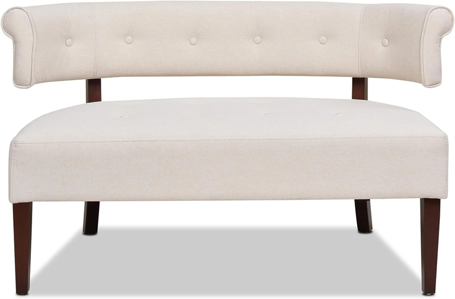 HYUN Celia Roll Arm Tufted Bench Settee, Sky Neutral Beige Polyester