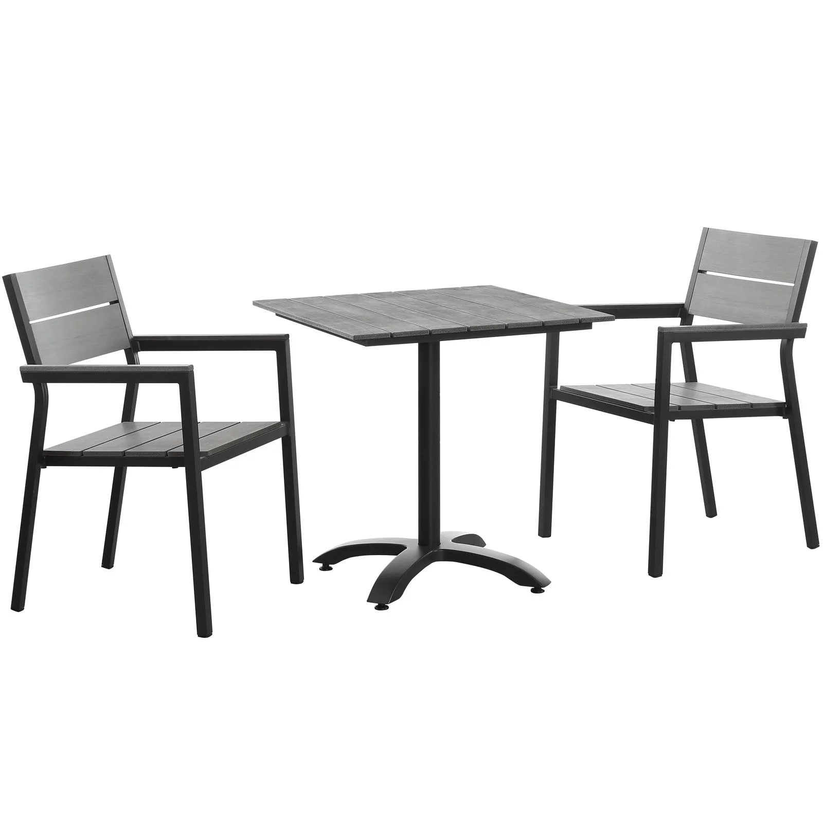Side Dining Chair and Table Set, Dark Brown Gray, Metal, Outdoor Patio Balcony Cafe Bistro Garden Hospitality Restaurant, Modern Contemporary HB32696