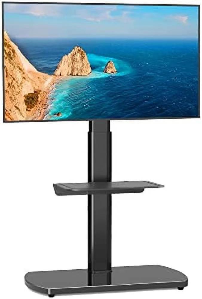 SQSFCB Universal TV Floor Stand with Swivel Mount Height Adjustable for 32-65 Inch  or Curved Screen TVs  3- Tempered Glass Base for Media   Cable Management  VESA 400x400 mm