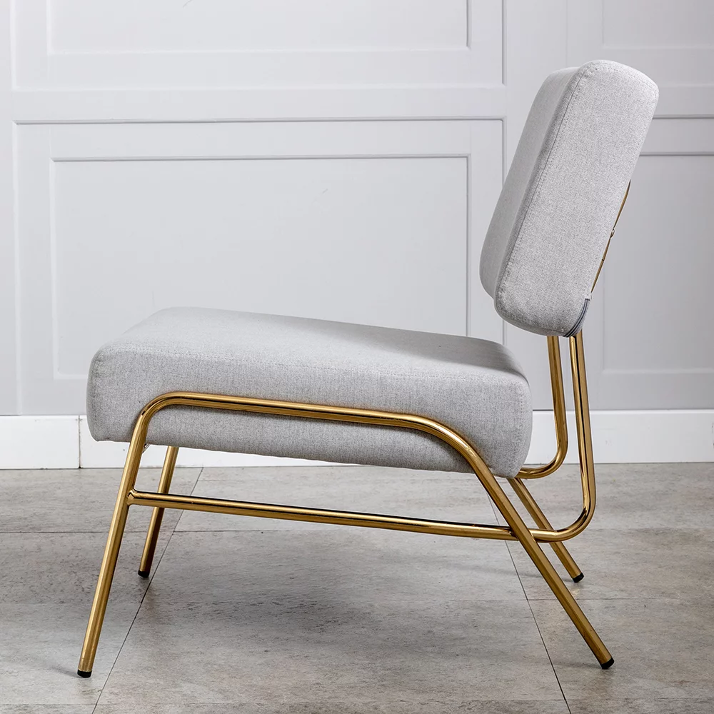 Hot selling metal frame slipper chair armless fashion high-end gray linen leisure chair